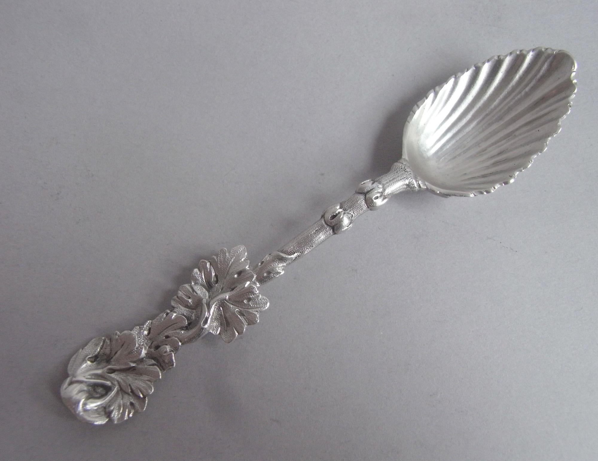 English Set of 6 Cased Naturalistic Teaspoon by William Theobalds, 1839/40 For Sale
