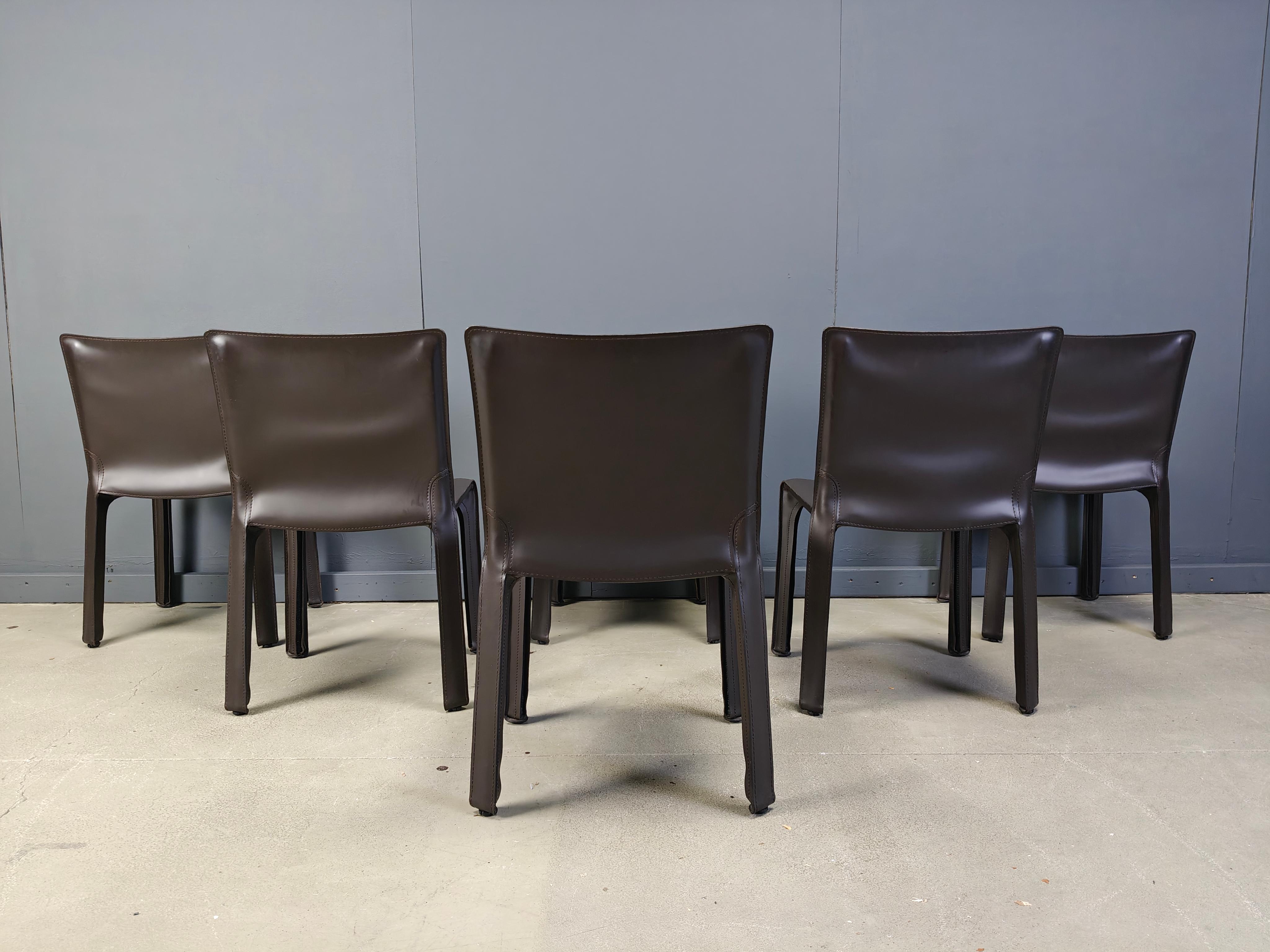 Satz von 6 Cassina Cab Stühlen von Mario Bellini, 1990er Jahre (Leder) im Angebot