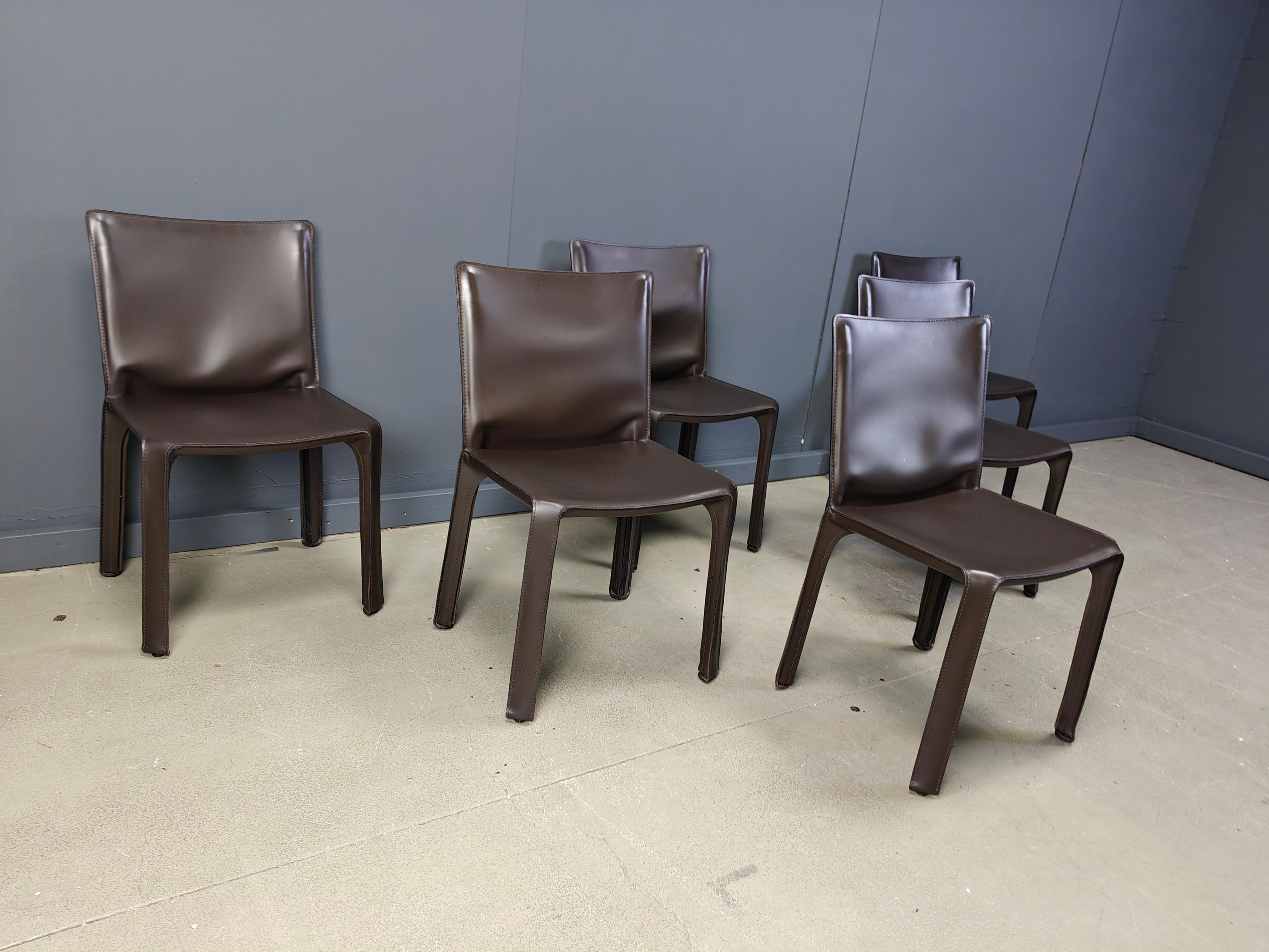 Satz von 6 Cassina Cab Stühlen von Mario Bellini, 1990er Jahre im Angebot 1