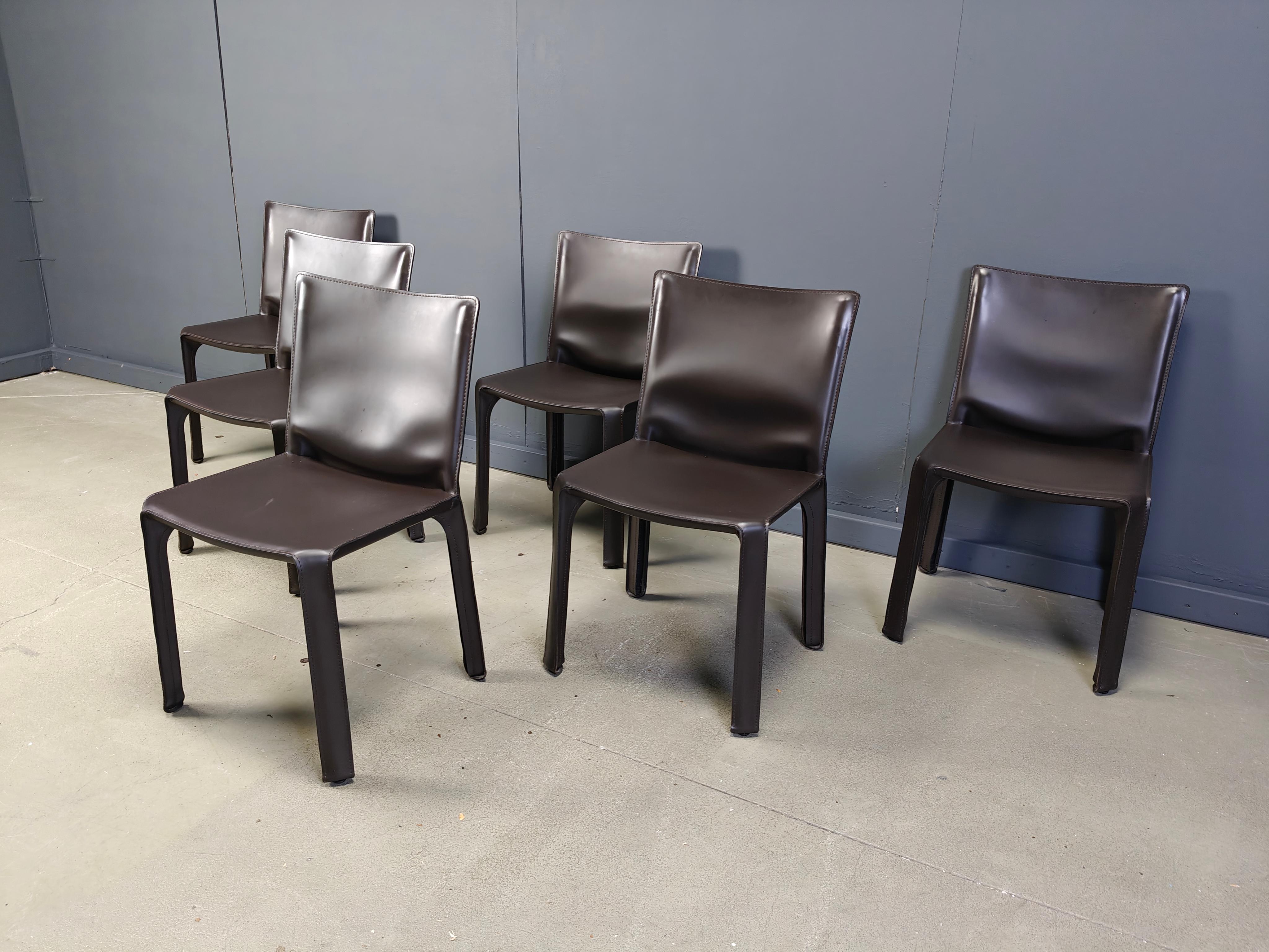 Satz von 6 Cassina Cab Stühlen von Mario Bellini, 1990er Jahre im Angebot 2