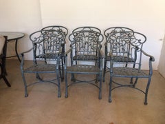Set of Six Cast Aluminum Patio Dining Armchairs