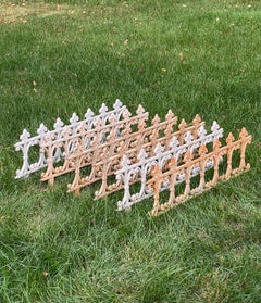 Set of 6 Cast Iron Interlocking Garden Edging Fences, White Paint Patina, 20th c