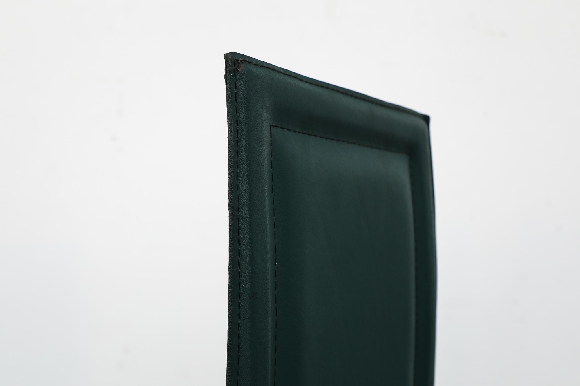 Set of 6 Handsome Green Leather Cattelan Italia High Back Dining Chairs For Sale 2