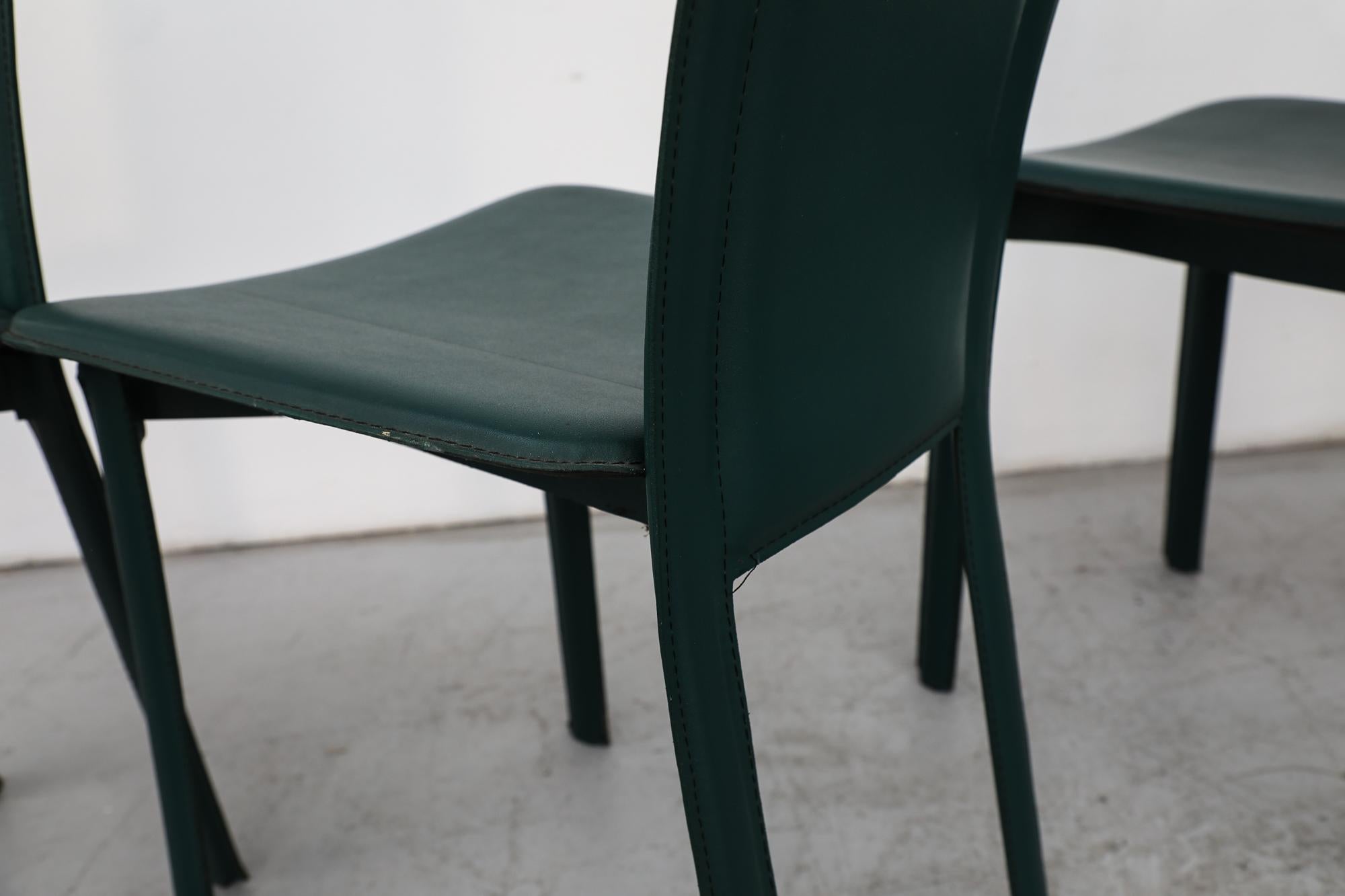 Set of 6 Cattelan Italia Green Leather High Back Chairs For Sale 4
