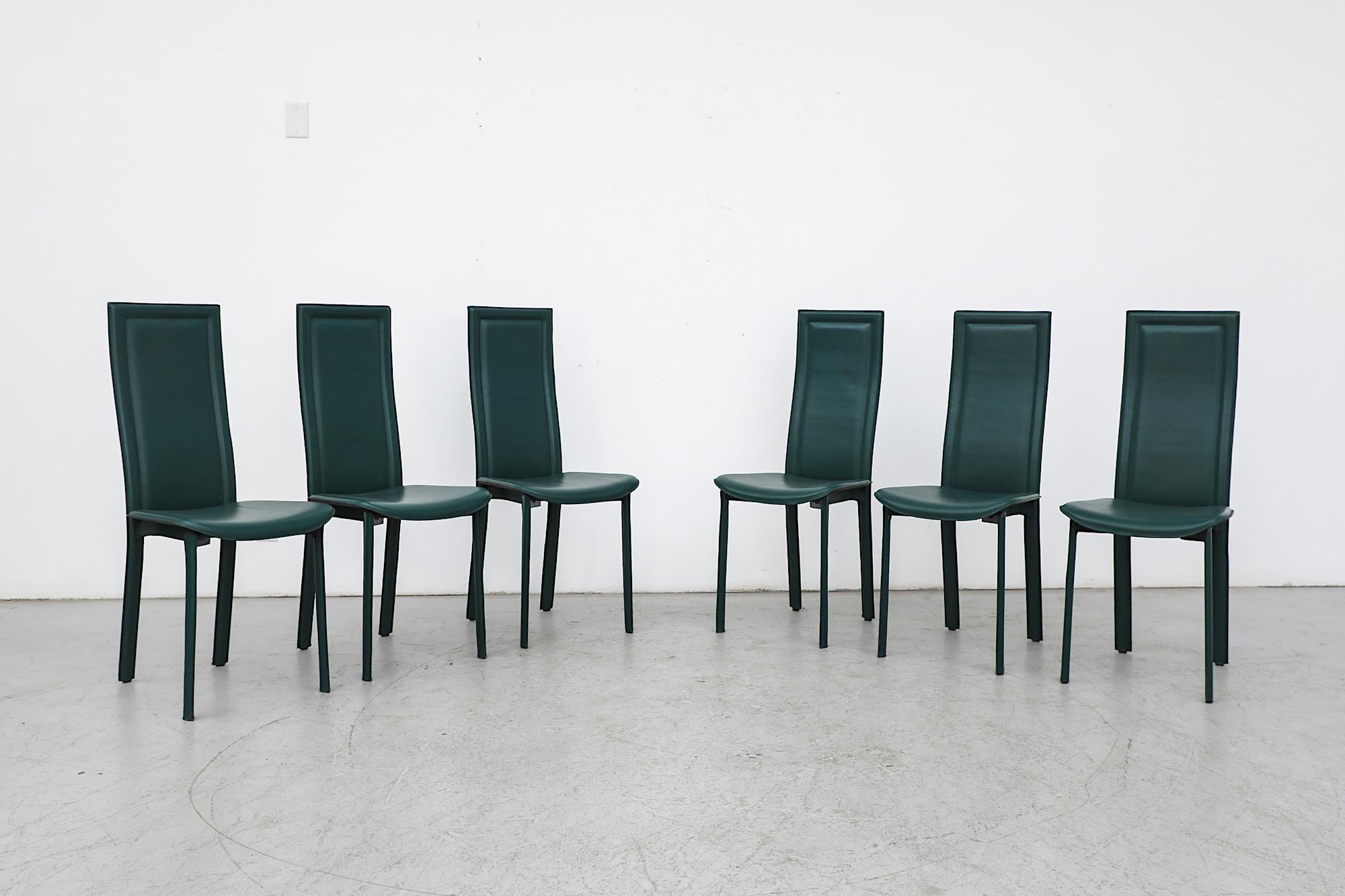Set of 6 Handsome Green Leather Cattelan Italia High Back Dining Chairs For Sale 5