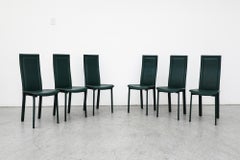 Set of 6 Green Leather Cattelan Italia High Back Dining Chairs