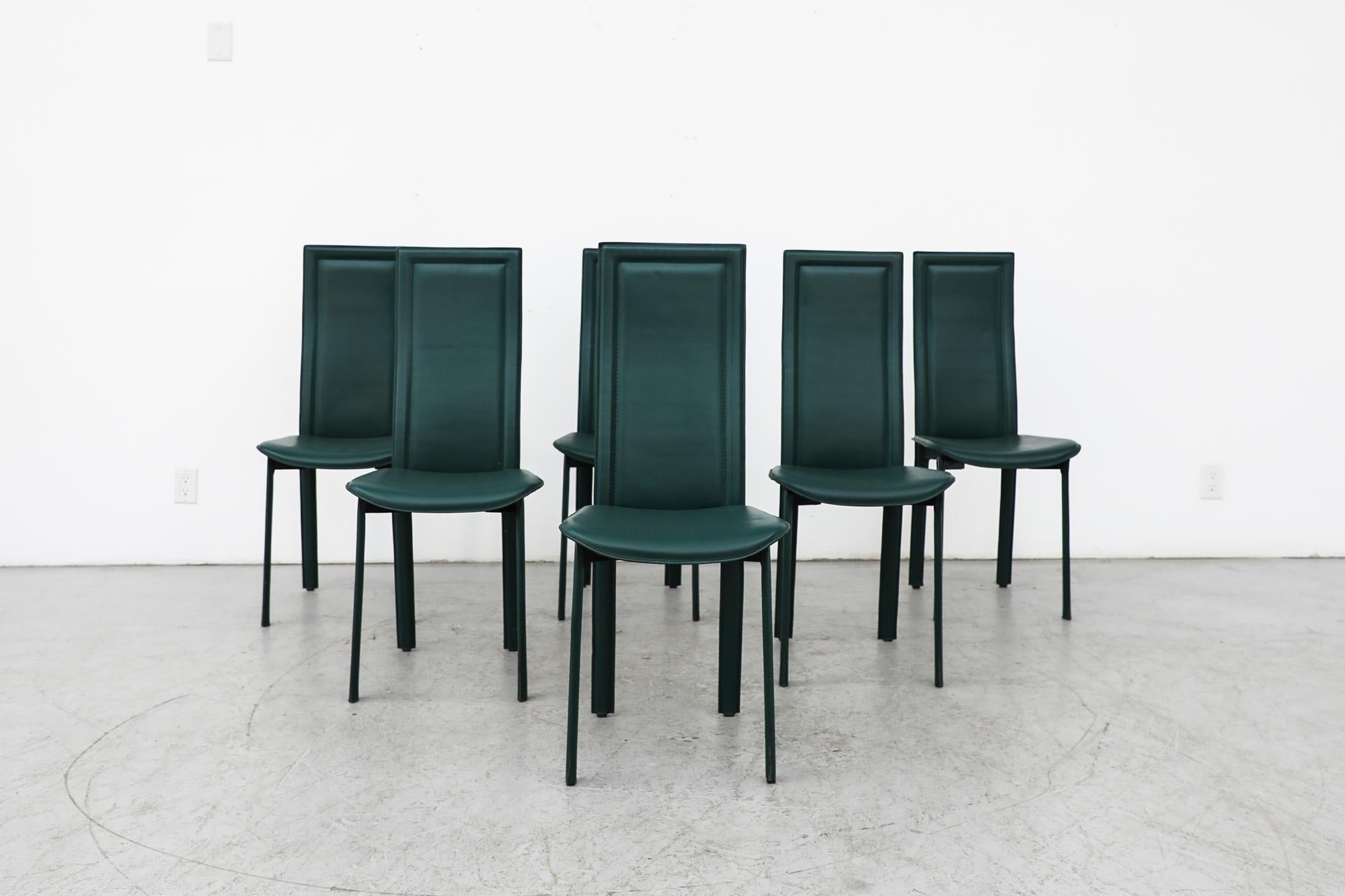 Mid-Century Modern Ensemble de 6 chaises Cattelan Italia à haut dossier en cuir vert en vente