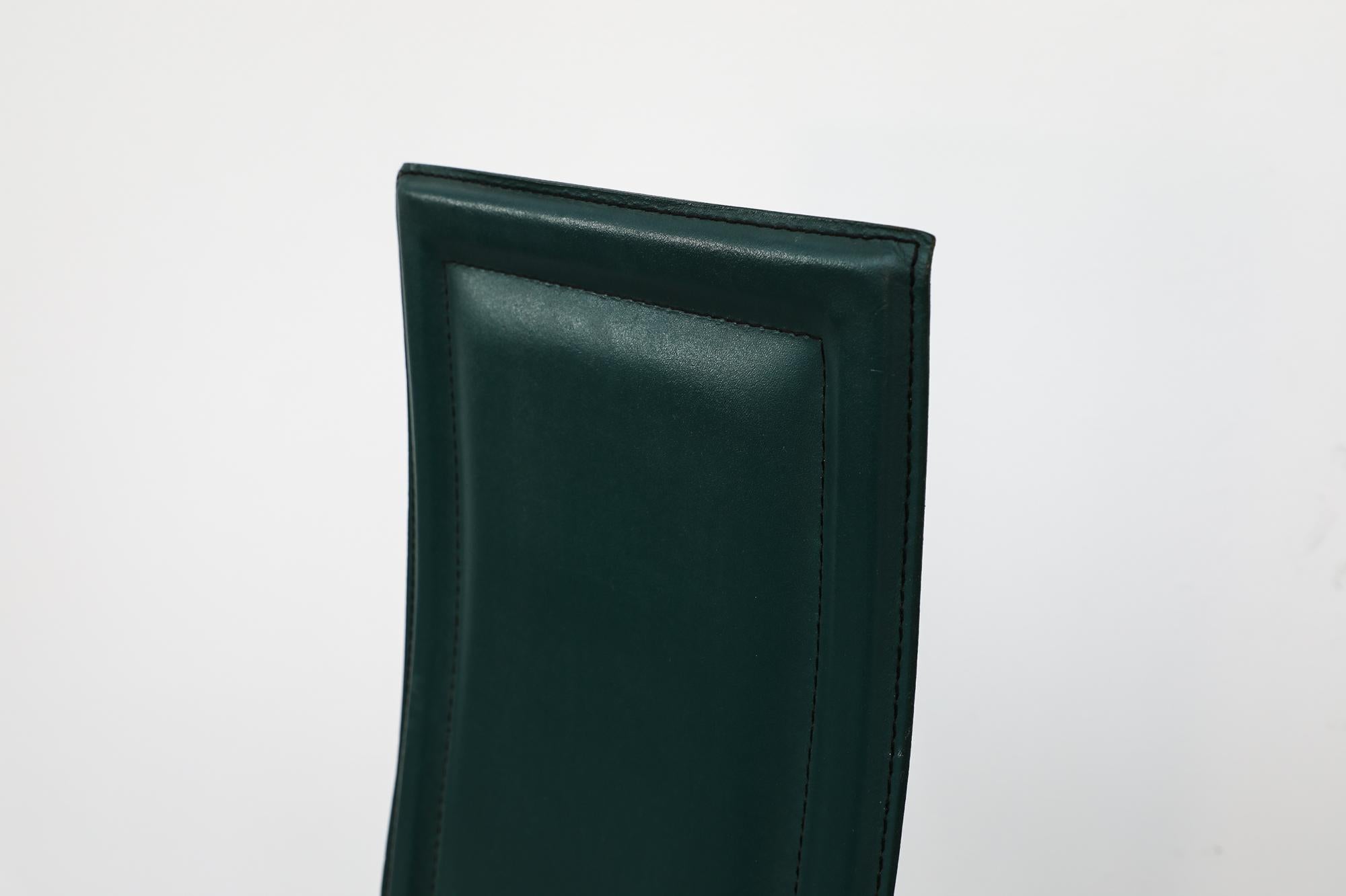 Italian Set of 6 Handsome Green Leather Cattelan Italia High Back Dining Chairs For Sale