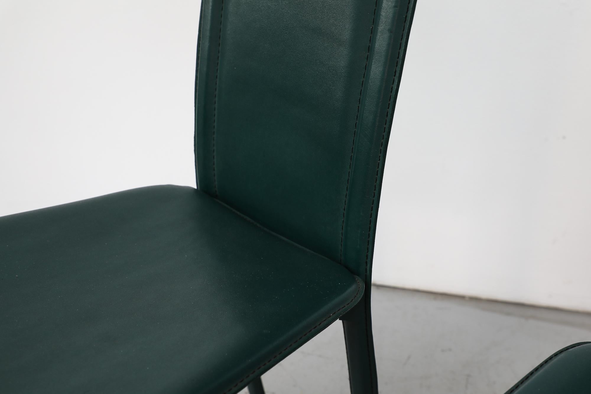 Set of 6 Handsome Green Leather Cattelan Italia High Back Dining Chairs In Good Condition For Sale In Los Angeles, CA