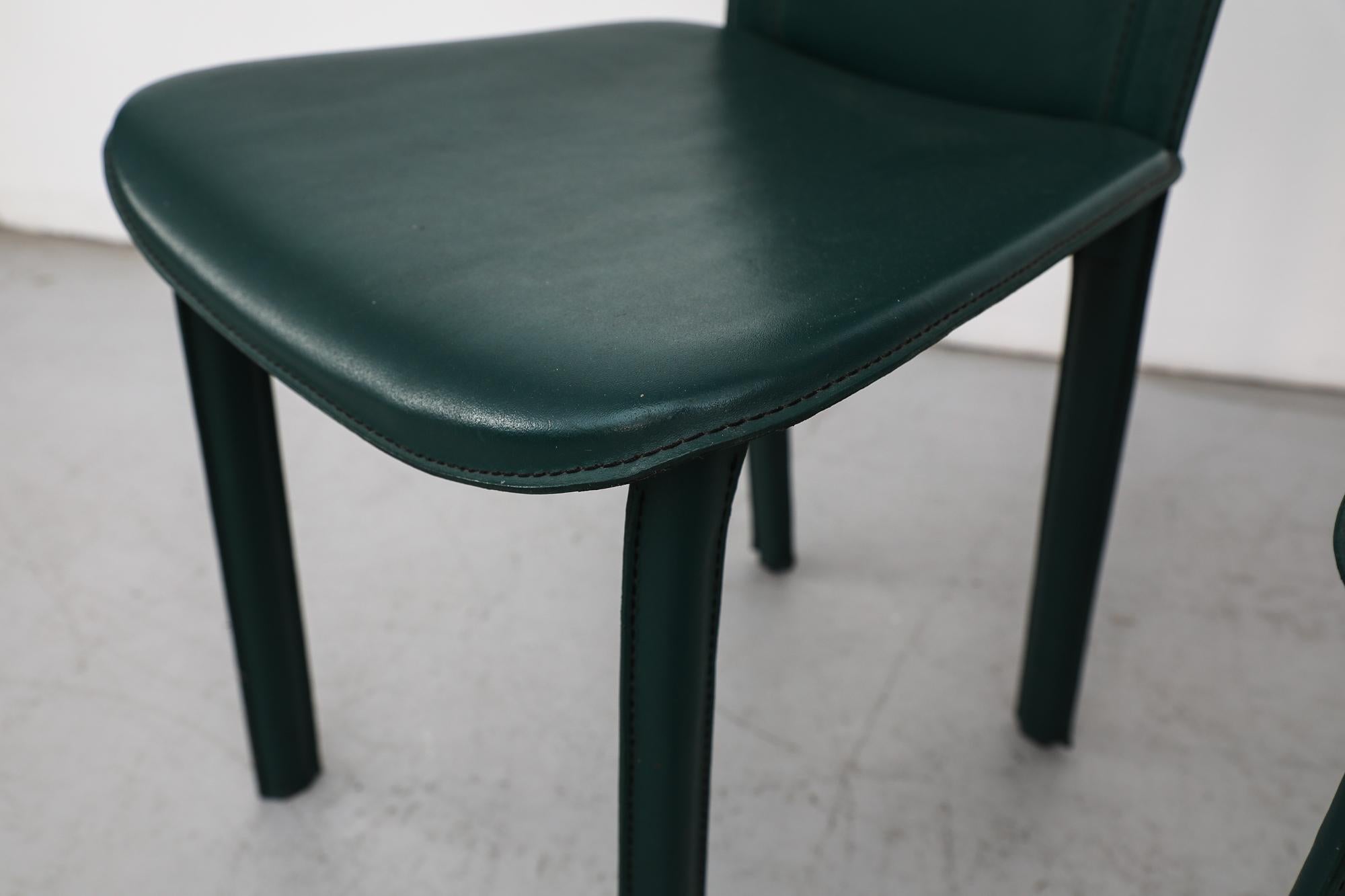 Set of 6 Cattelan Italia Green Leather High Back Chairs For Sale 1