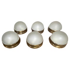Set of 6 Ceiling or Wall Lamps from the 1960s in Glass and Brass