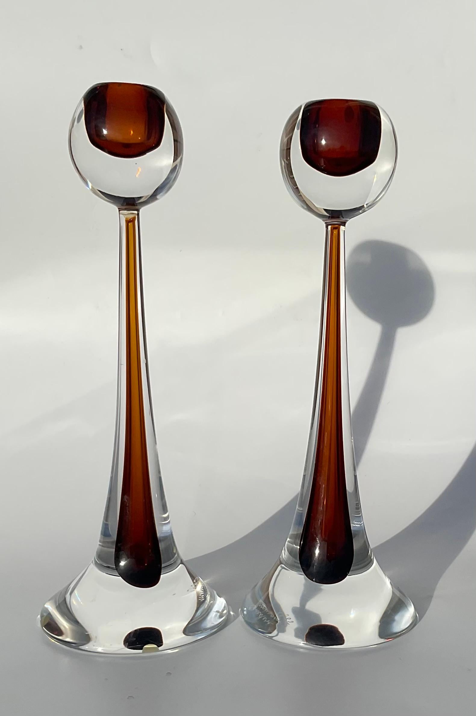 Set of 6 Cenedese Murano Sommerso Glass candlestick sculptures Antonio DaRos In Good Condition In Ann Arbor, MI
