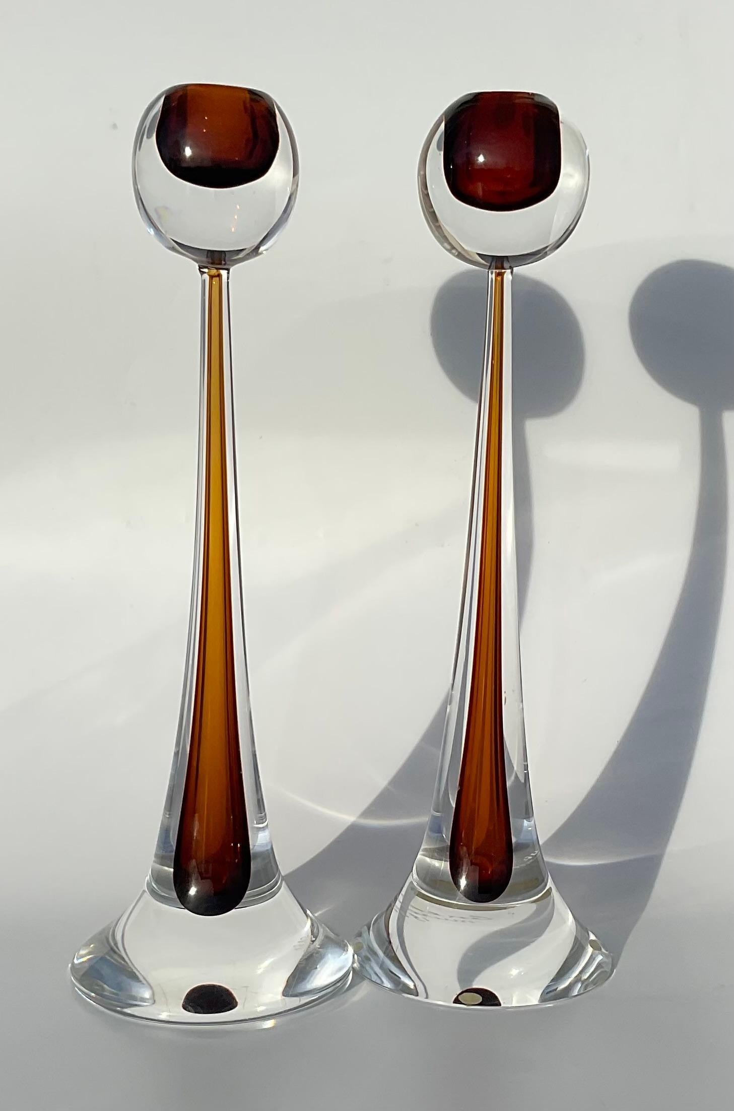 Late 20th Century Set of 6 Cenedese Murano Sommerso Glass candlestick sculptures Antonio DaRos