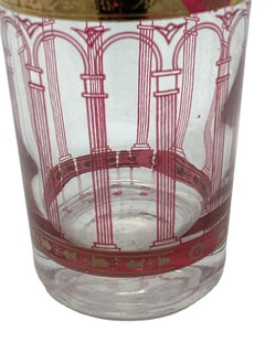 Set of 6 Cera Cranberry Highball Glasses with Grapes and Arched Columns