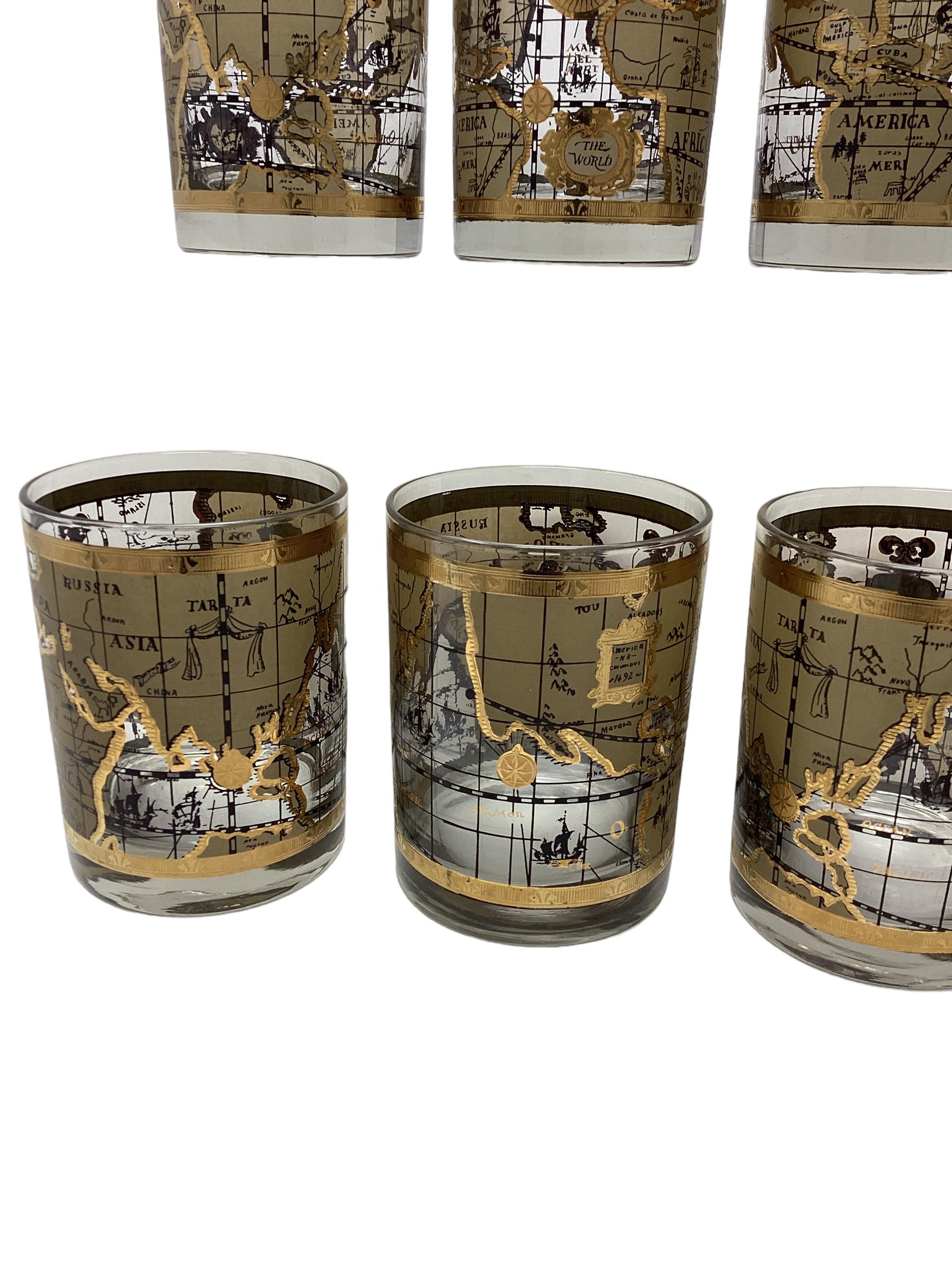 Set of 6 Cera Old World Map Double Rocks Glasses In Good Condition For Sale In Chapel Hill, NC