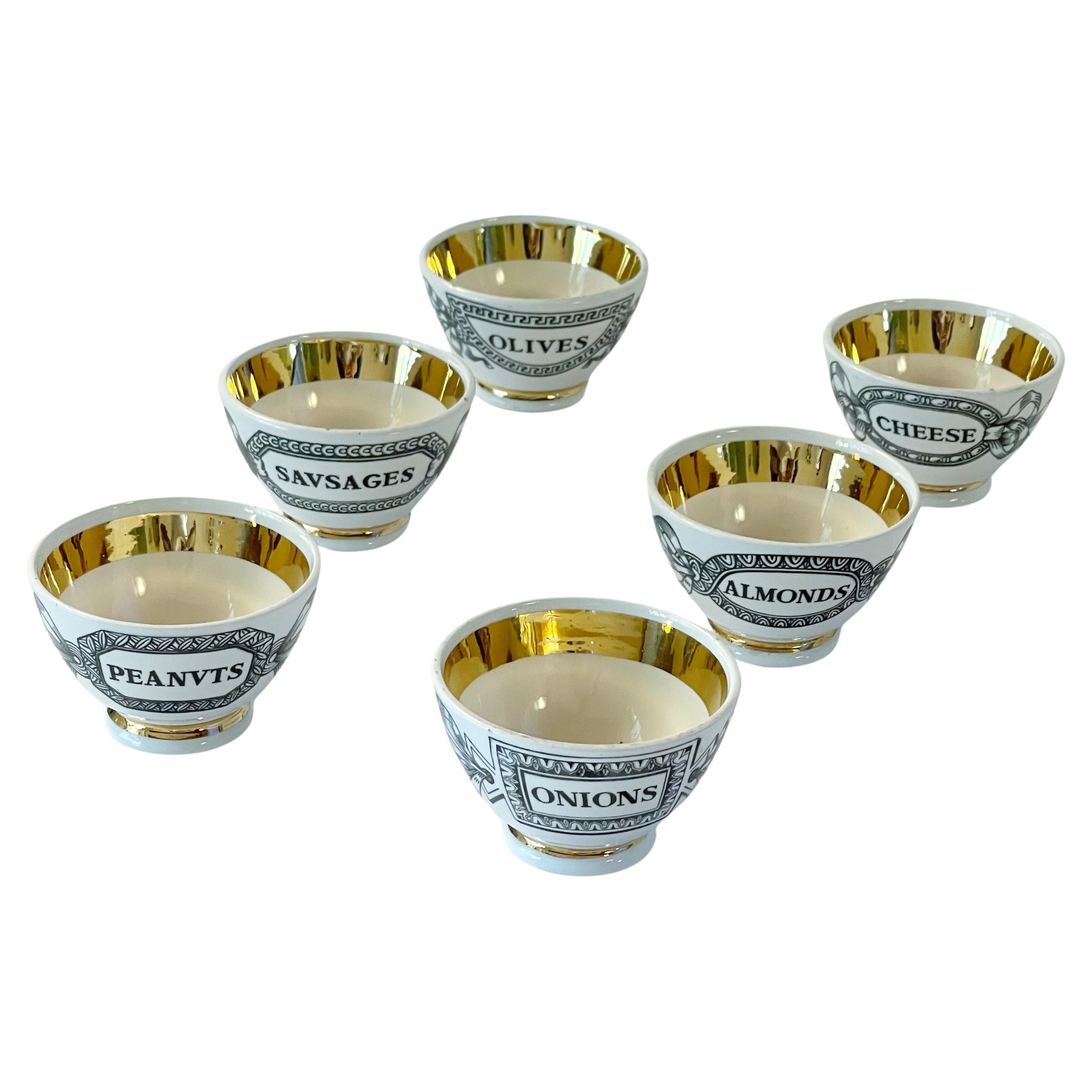 FORNASETTI Set of 6 Ceramic Appetizer Bowls by Fornasetti