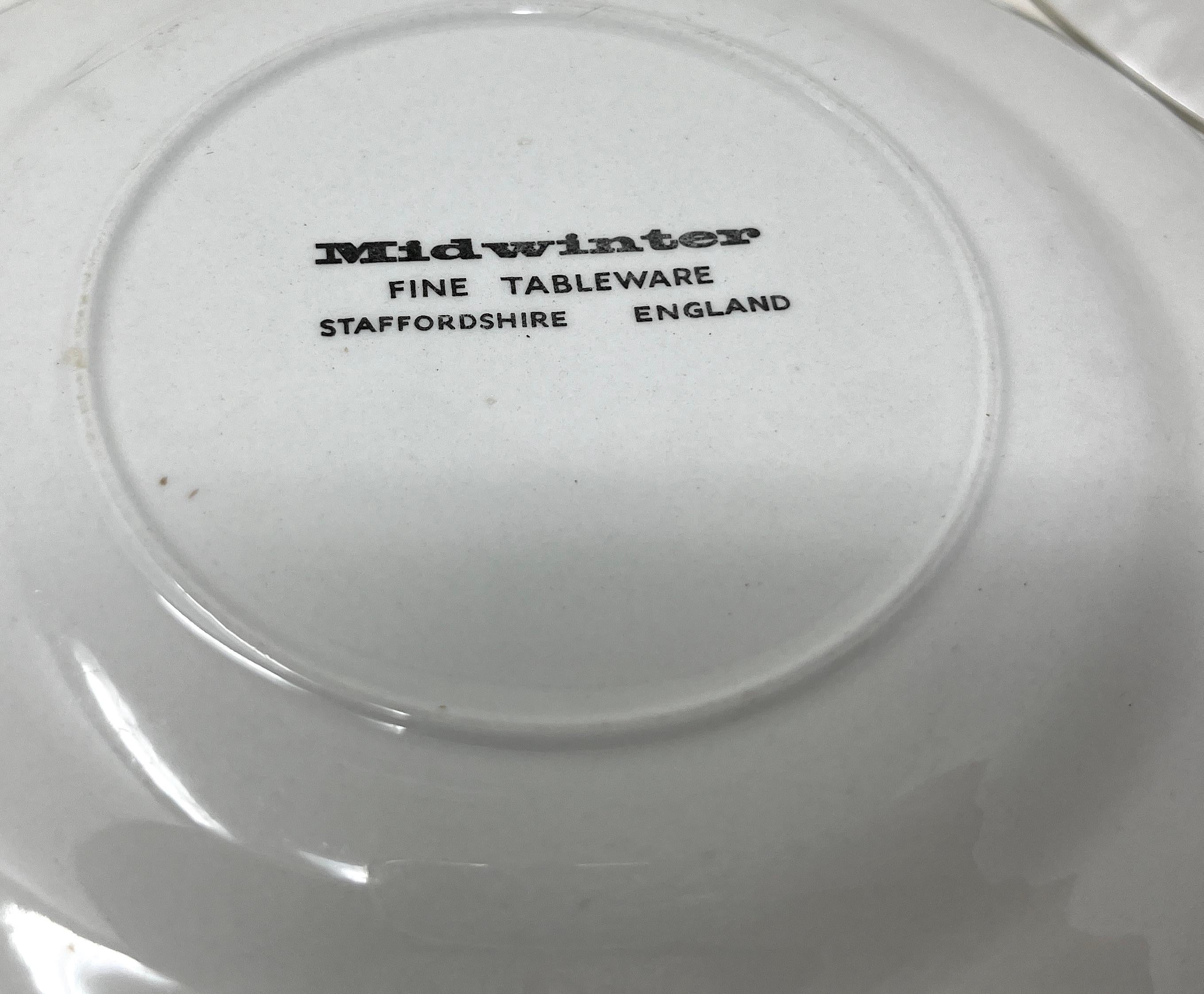 Set von 6 englischen Keramik-Teetellern aus Steingut in Focus-Muster aus Keramik von Midwinter (Mitte des 20. Jahrhunderts) im Angebot