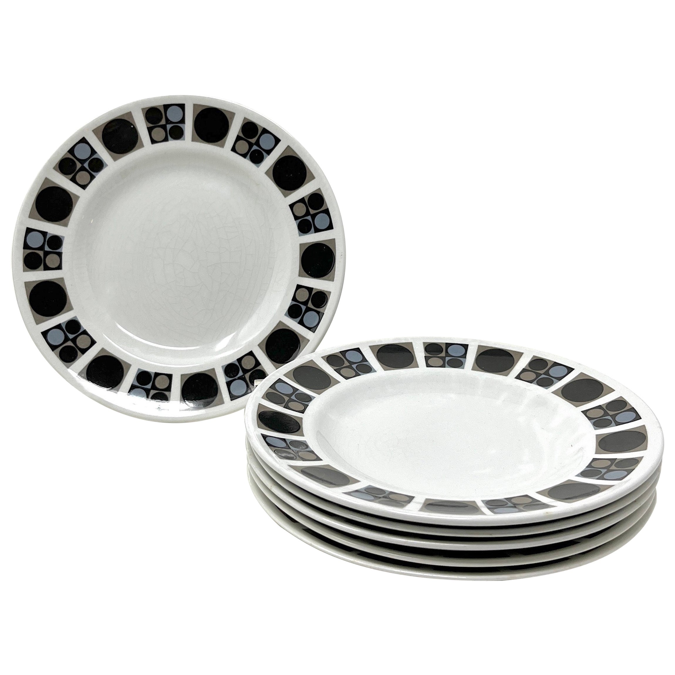 Ensemble de 6 assiettes à thé en céramique anglaise en forme de focus par Midwinter