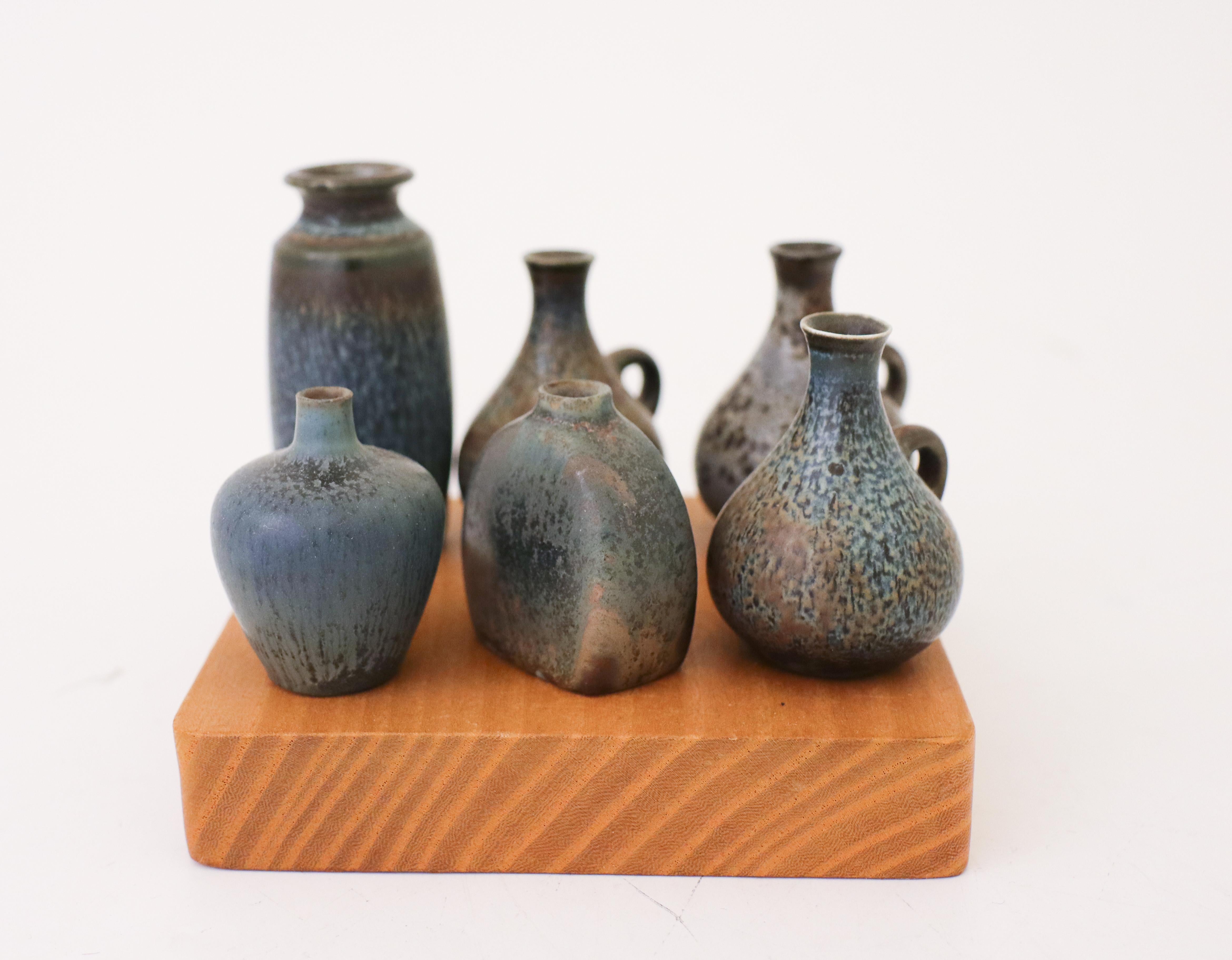 Scandinavian Modern Set of 6 Ceramic Miniature Vases and Bowls, Rörstrand Midcentury Sweden Vintage For Sale