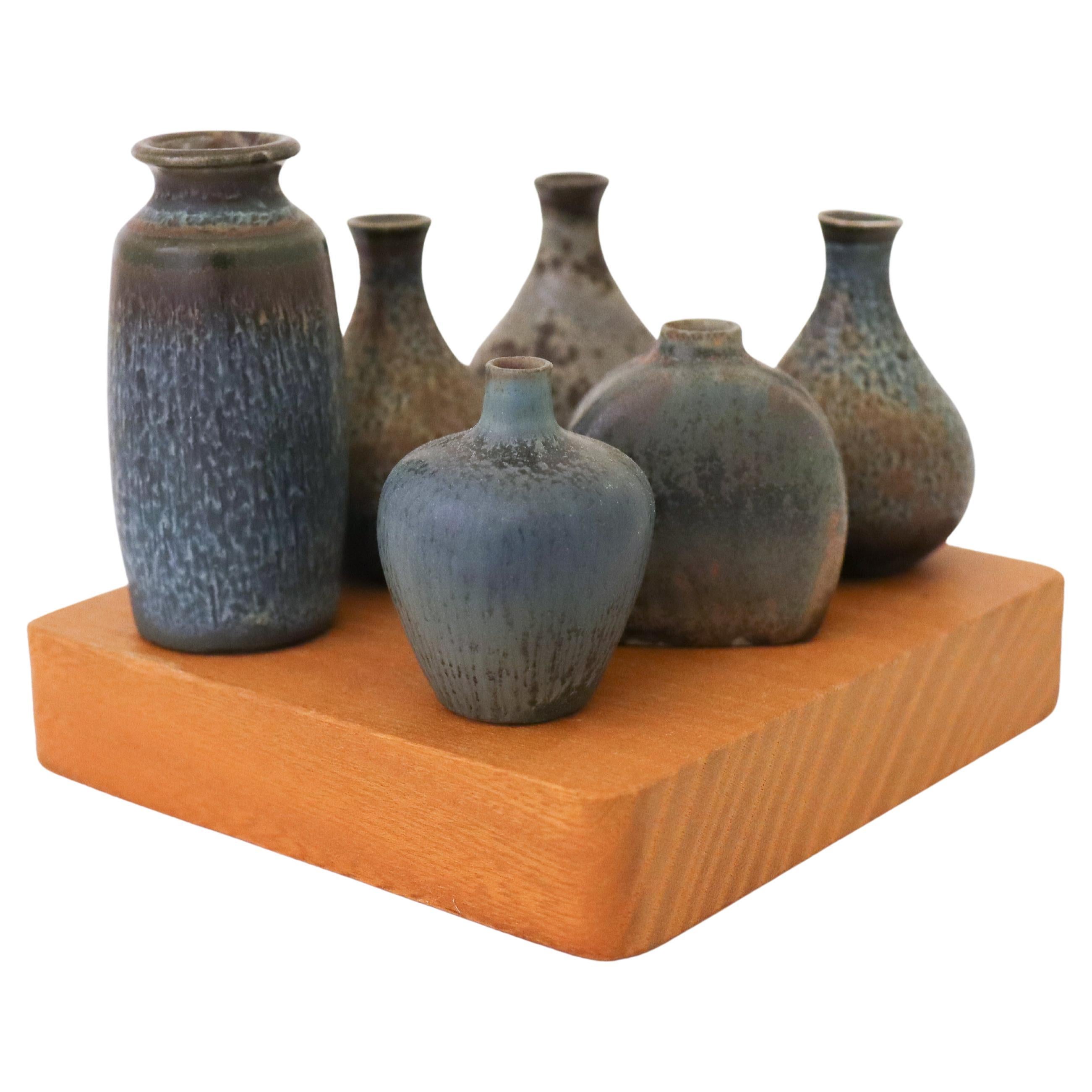 Set of 6 Ceramic Miniature Vases and Bowls, Rörstrand Midcentury Sweden Vintage For Sale