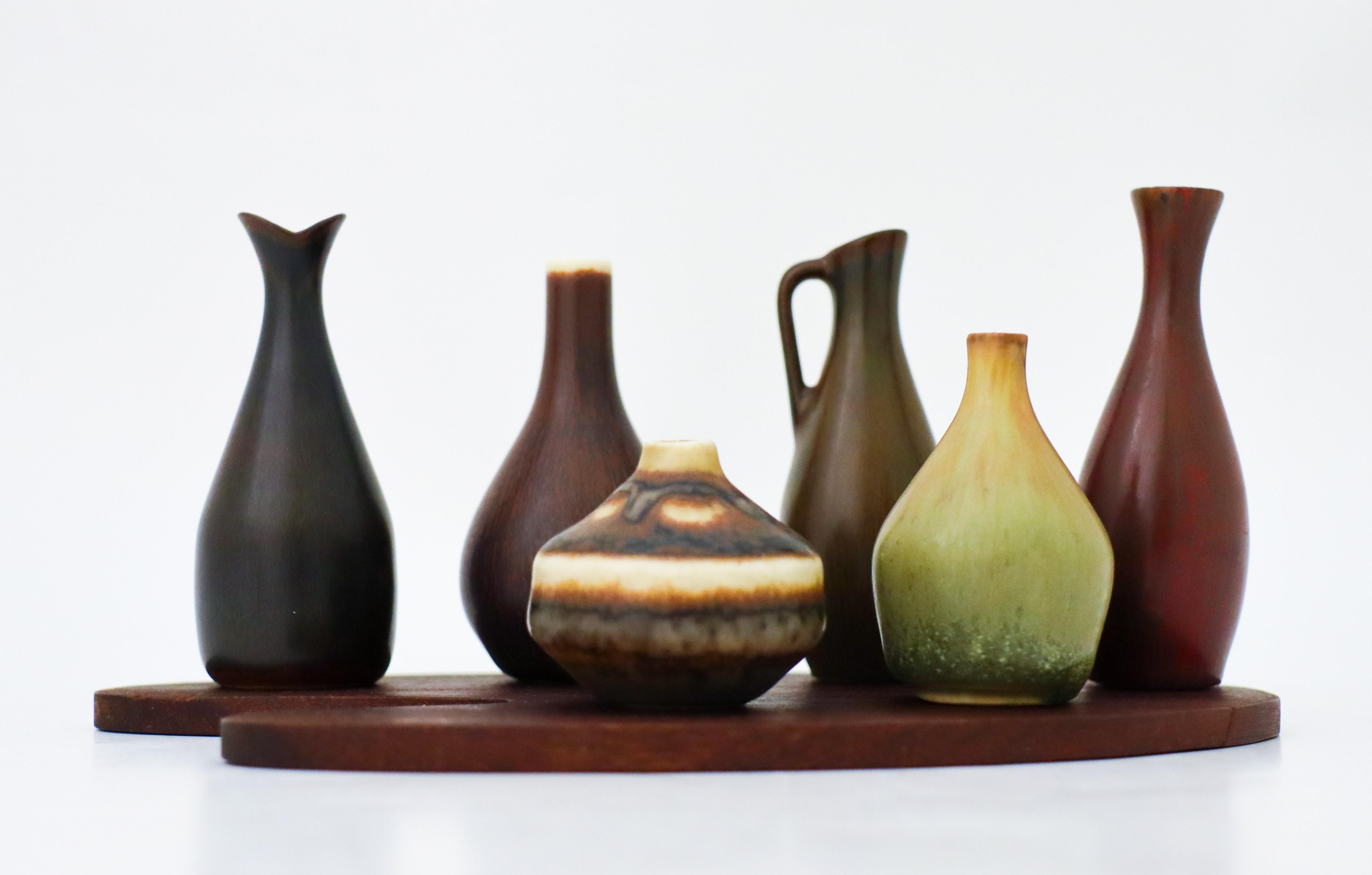 Scandinave moderne Ensemble de 6 vases et bols miniatures en céramique, Rörstrand Midcentury Sweden Vintage en vente