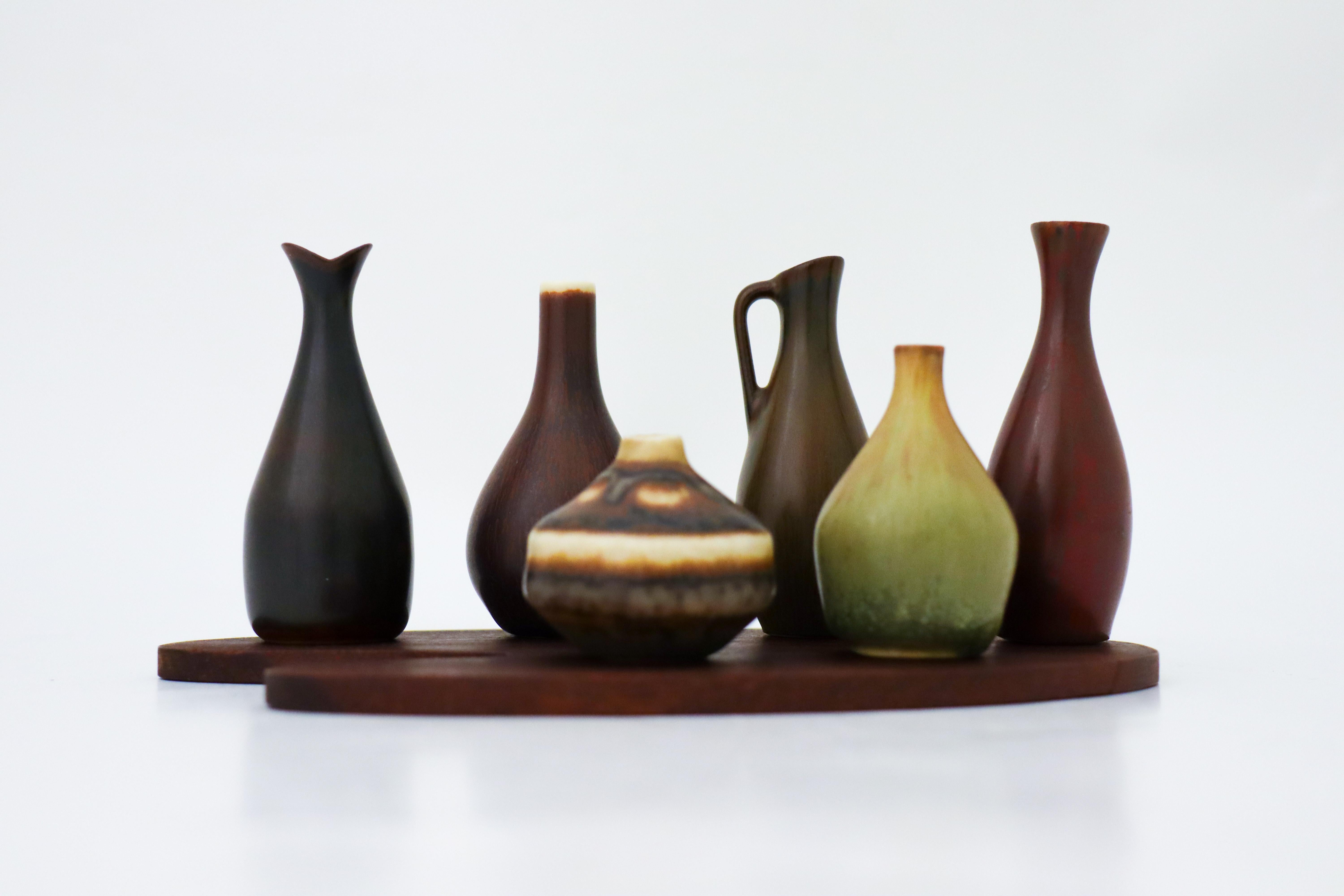Scandinavian Modern Set of 6 Ceramic Miniature Vases and Bowls, Rörstrand Midcentury Sweden Vintage For Sale