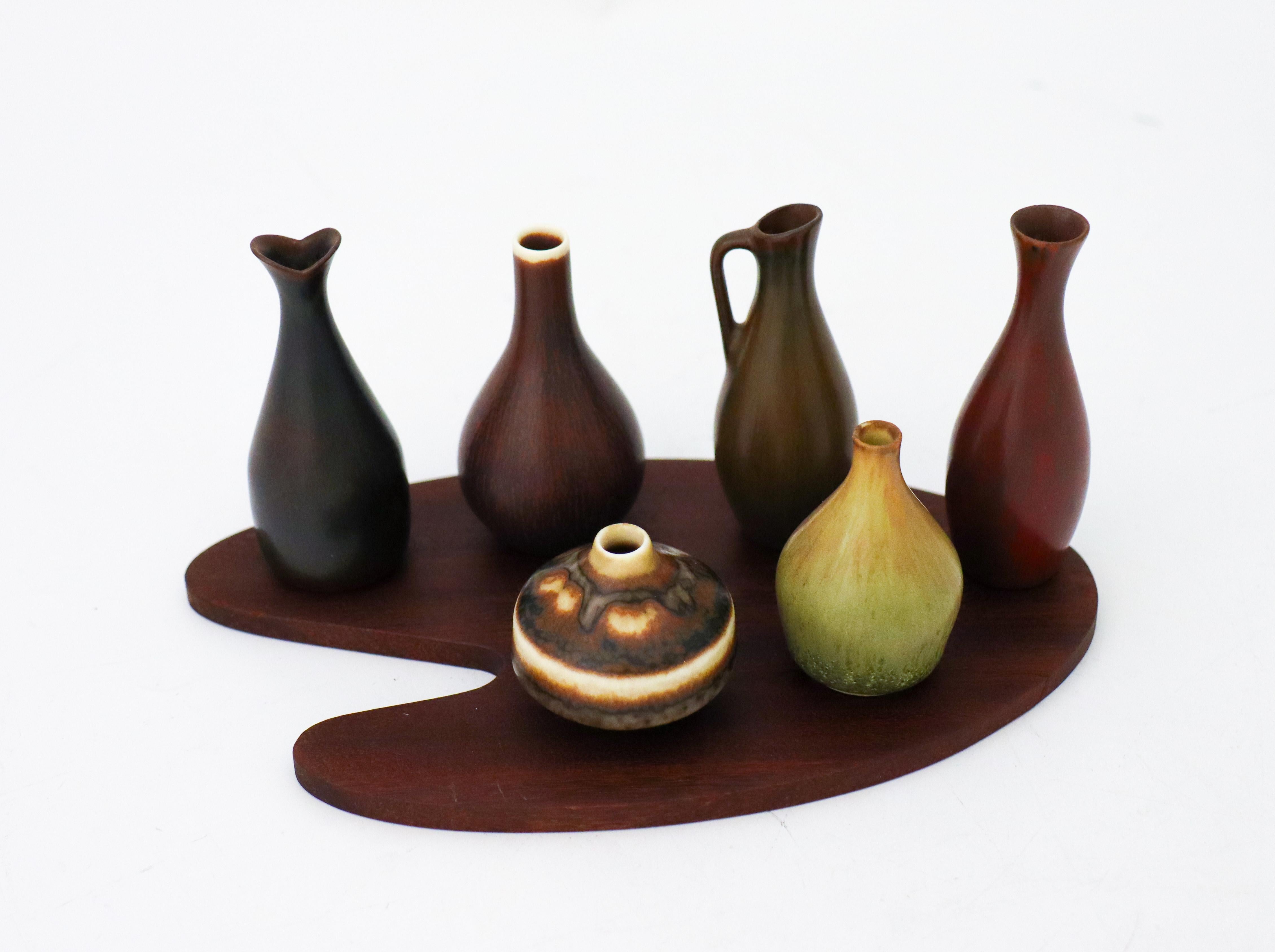 Swedish Set of 6 Ceramic Miniature Vases and Bowls, Rörstrand Midcentury Sweden Vintage For Sale