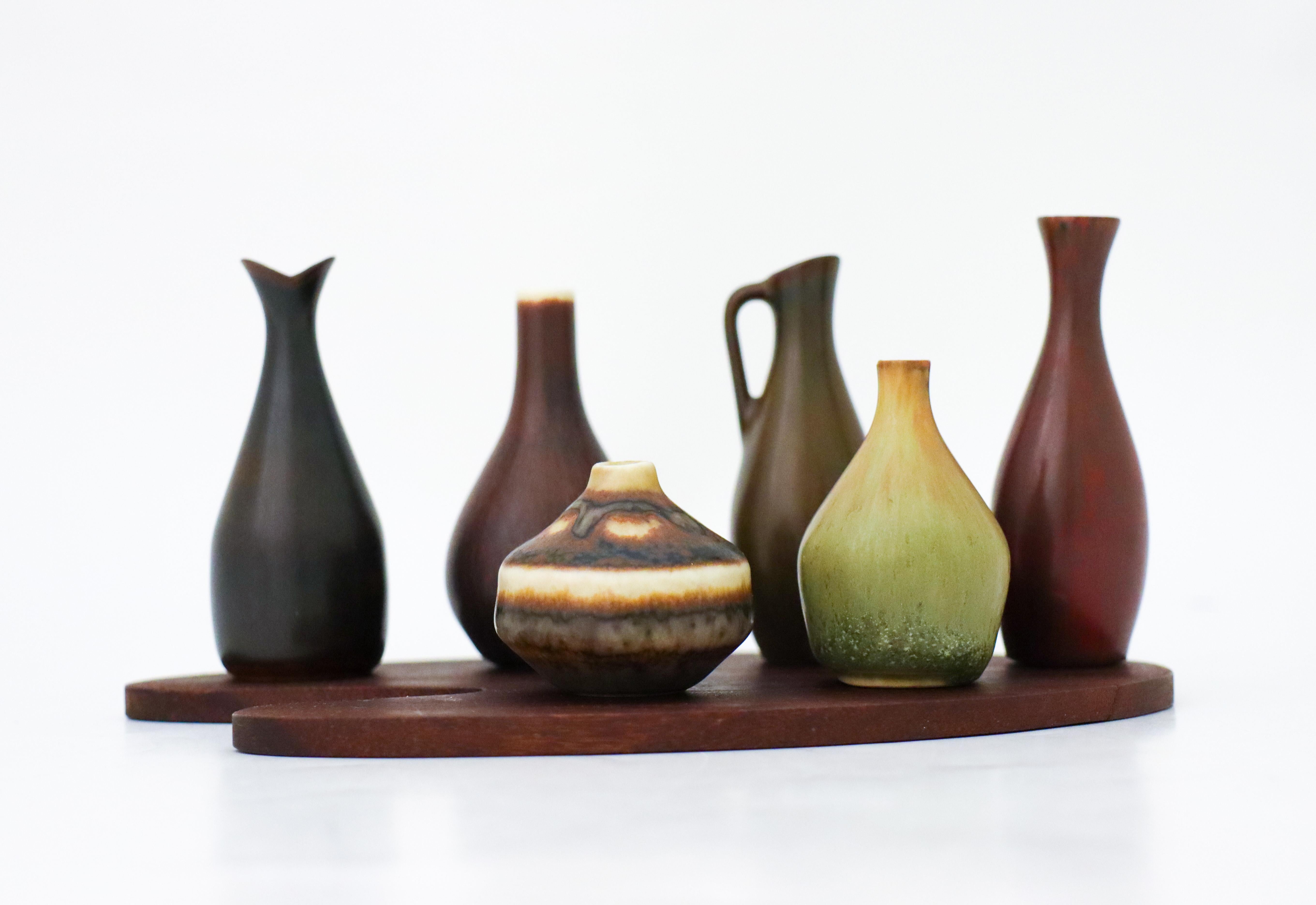 Set of 6 Ceramic Miniature Vases and Bowls, Rörstrand Midcentury Sweden Vintage In Excellent Condition For Sale In Stockholm, SE