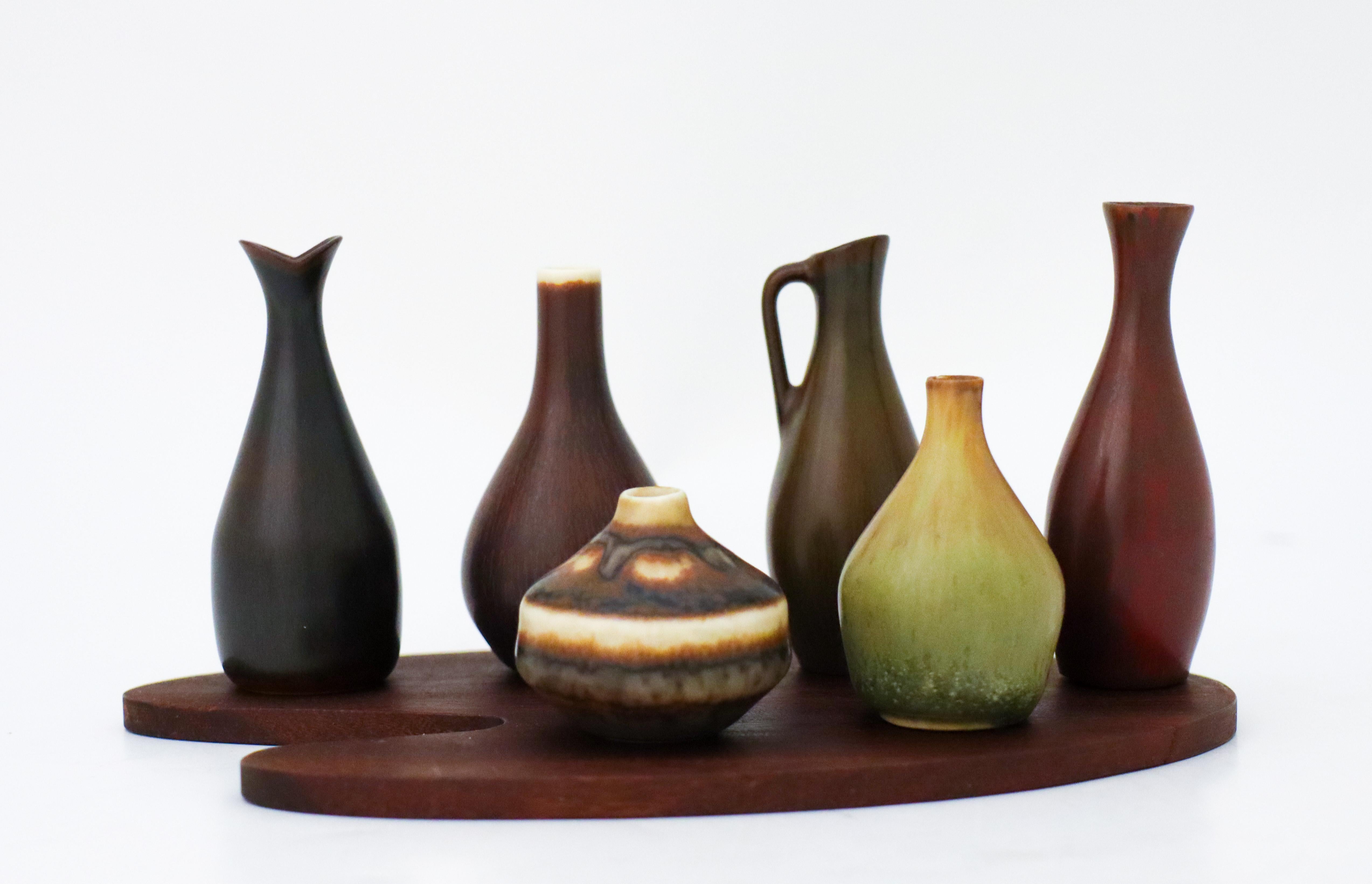 Grès Ensemble de 6 vases et bols miniatures en céramique, Rörstrand Midcentury Sweden Vintage en vente