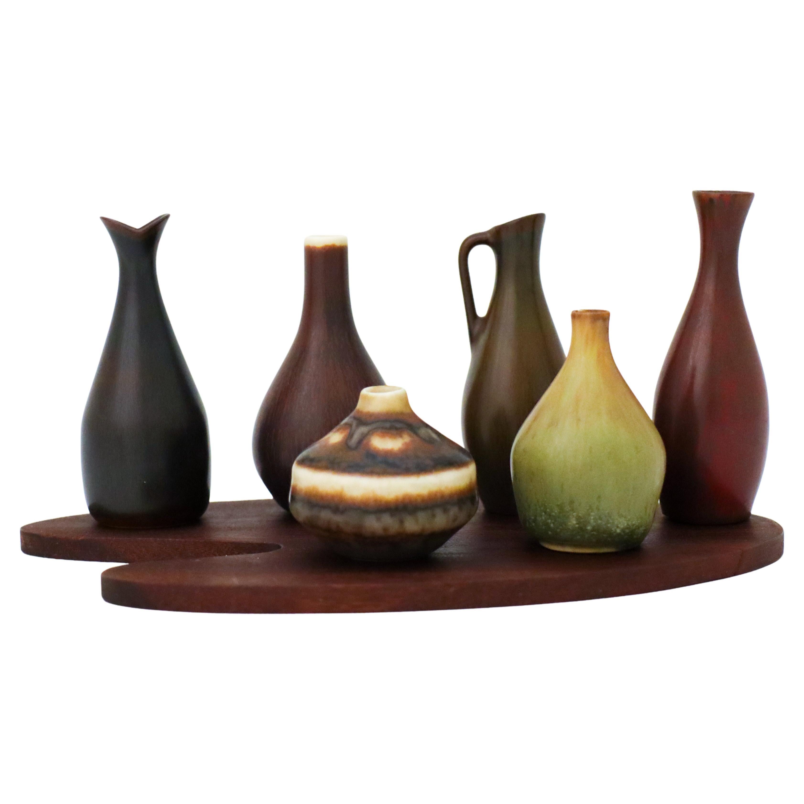 Ensemble de 6 vases et bols miniatures en céramique, Rörstrand Midcentury Sweden Vintage