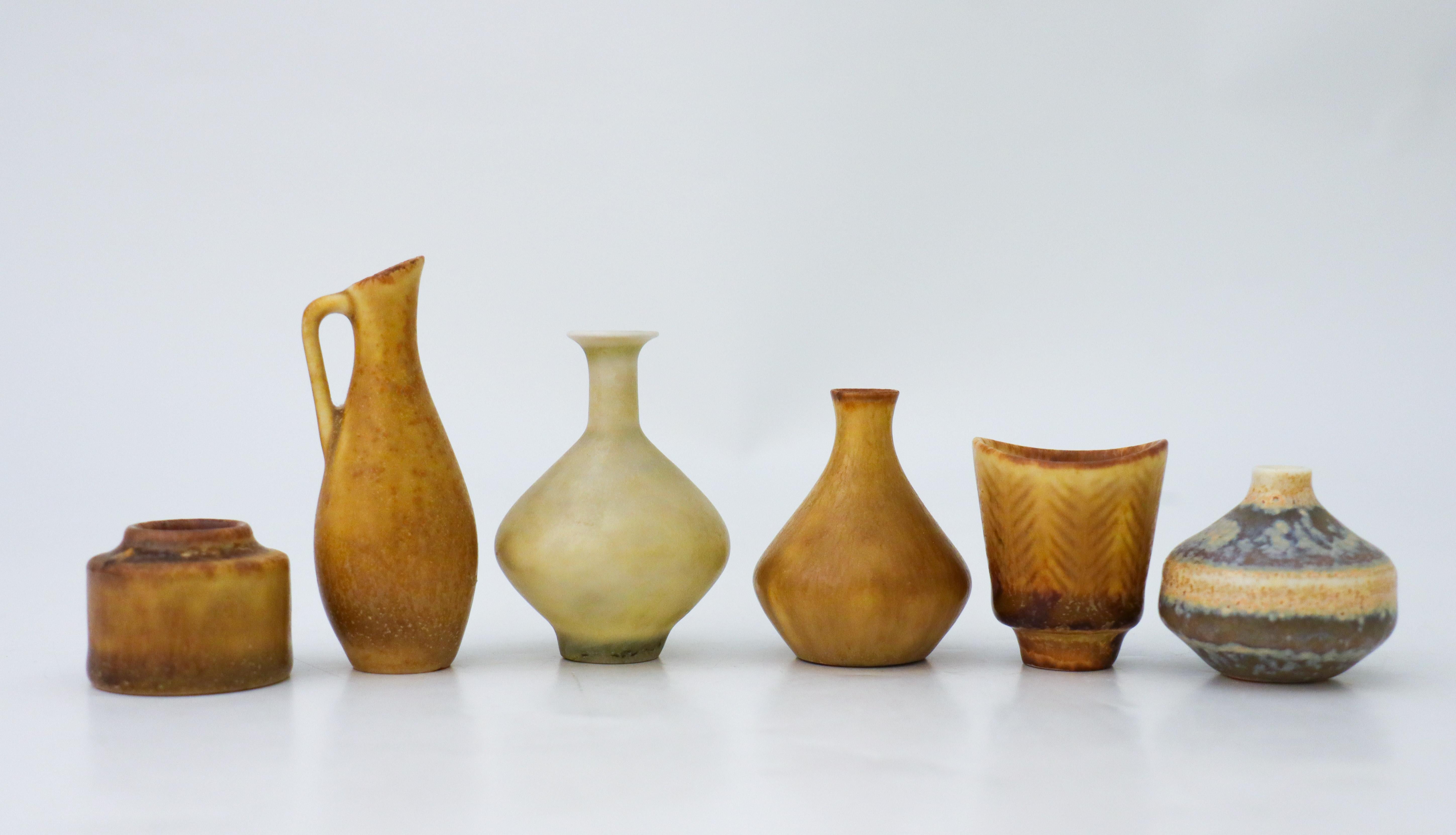 Set Of 6 Ceramic Miniature Vases R rstrand Midcentury Sweden Vintage set-of-6-ceramic-miniature-vases-r-rstrand-midcentury-sweden-vintage