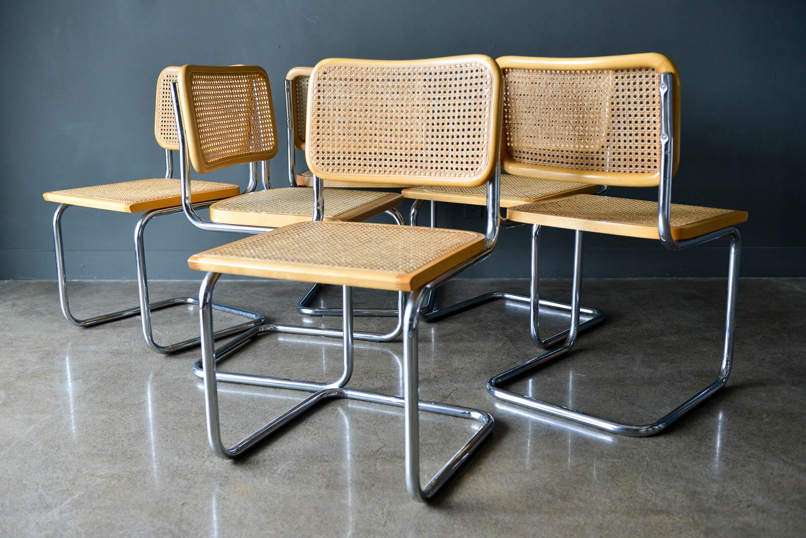 Mid-Century Modern Set of 6 Cesca Cane and Bentwood Dining Chairs by Marcel Breuer, ca. 1960