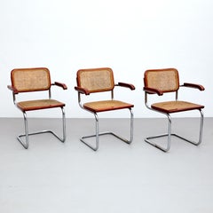 Set of 6 Cesca Chairs by Marcel Breuer, Mid-Century Modern Metal & Wood Classic