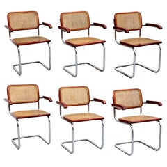 Set of 6 Cesca Chairs by Marcel Breuer, Mid-Century Modern Metal & Wood Classic