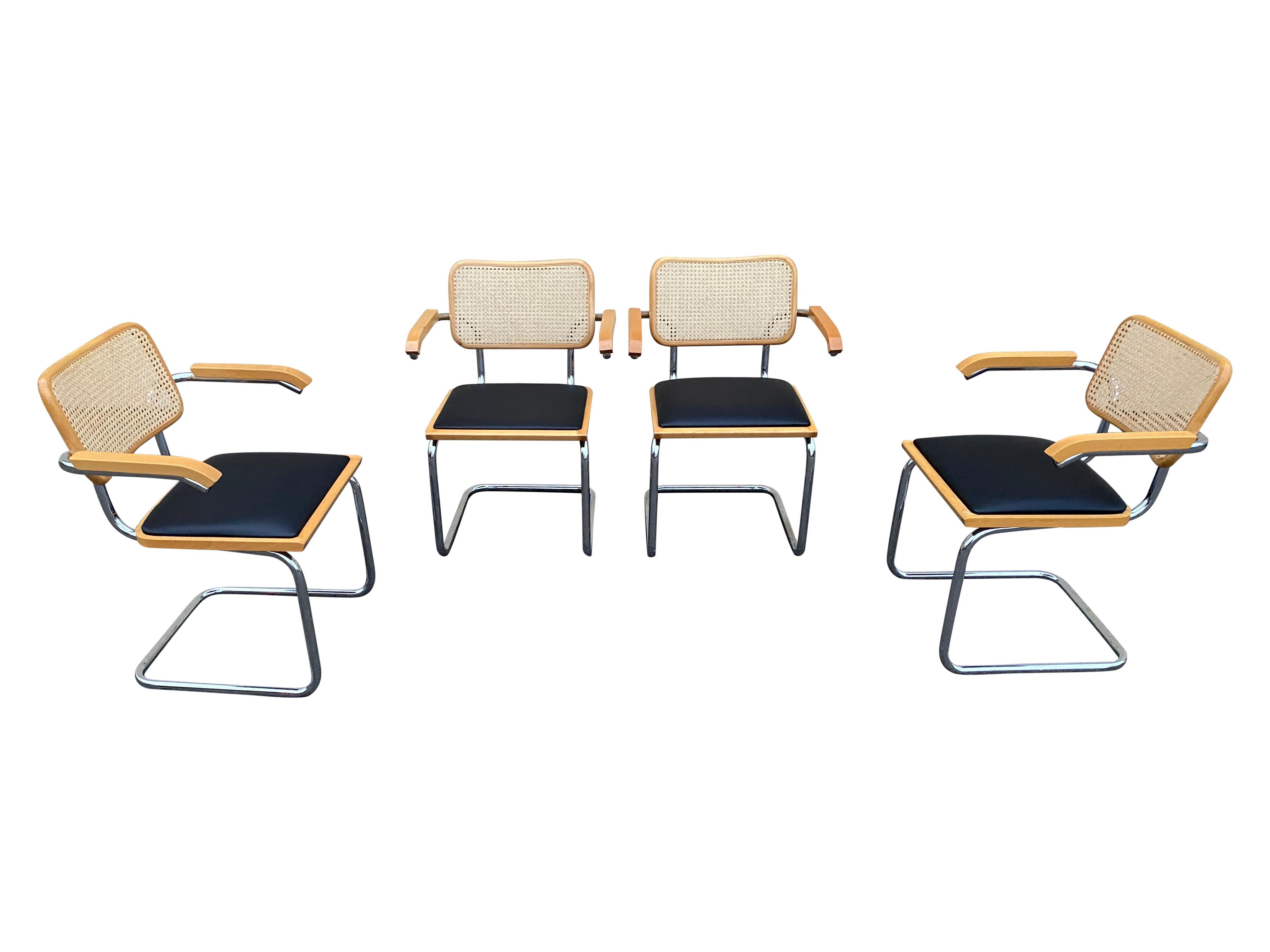 Mid-Century Modern Set of Four Cesca Dining Chairs by Marcel Breuer