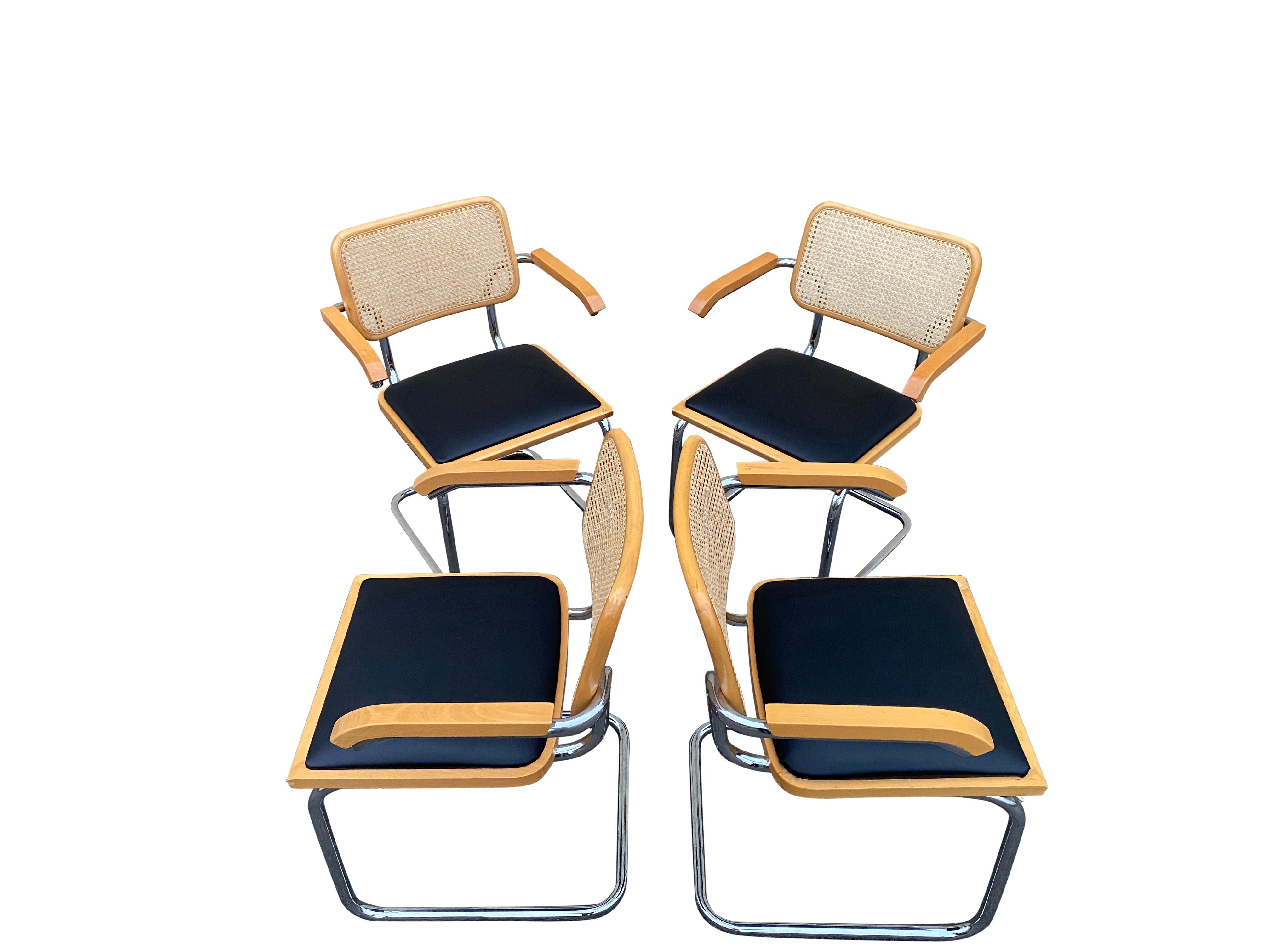 Italian Set of Four Cesca Dining Chairs by Marcel Breuer