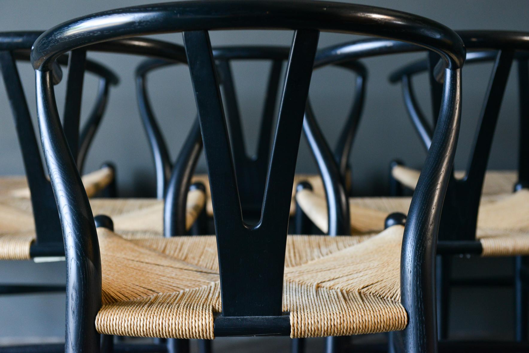 Mid-20th Century Set of 6 CH-24 Wishbone Chairs by Hans Wegner in Ebonized Oak