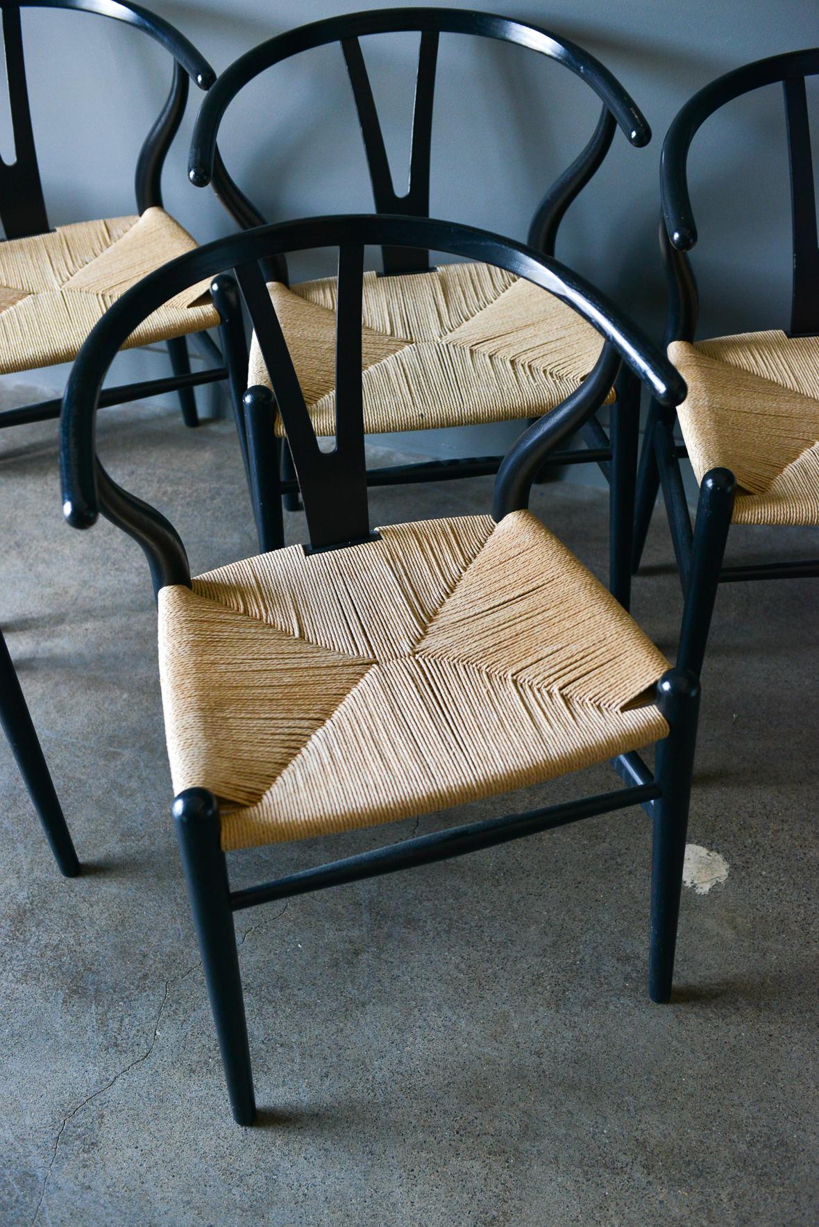 Set of 6 CH-24 Wishbone Chairs by Hans Wegner in Ebonized Oak 3