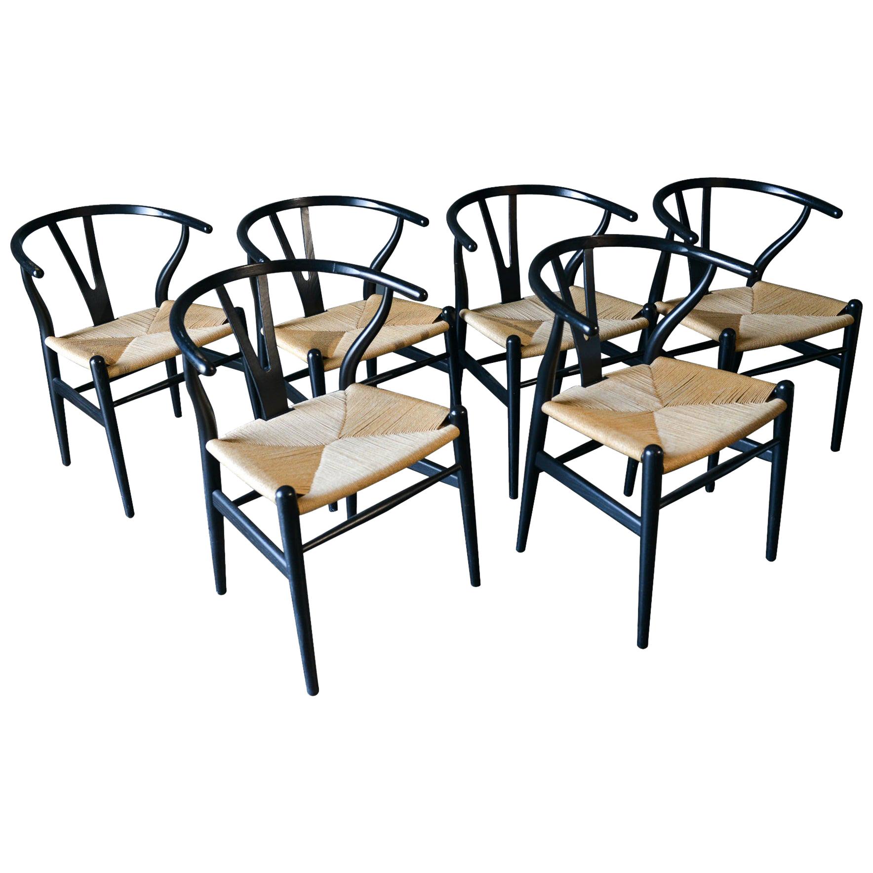 Set of 6 CH-24 Wishbone Chairs by Hans Wegner in Ebonized Oak