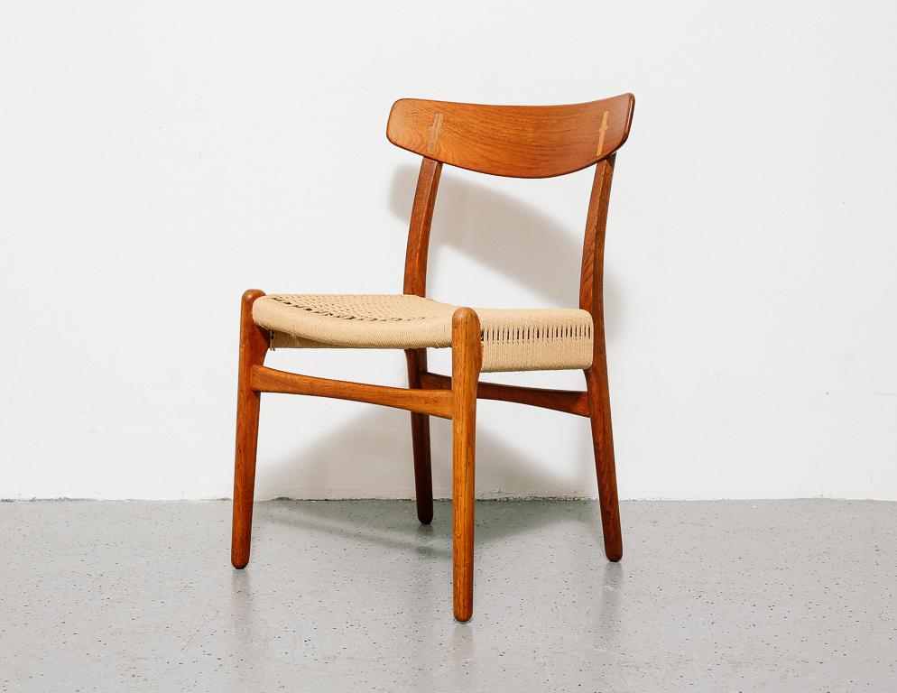 Papercord Set of 6 CH23 Teak and Oak Dining Chairs by Hans Wegner