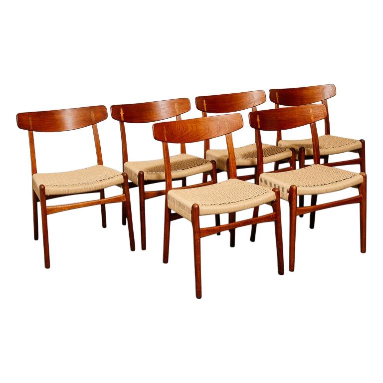 Set of 6 CH23 Teak and Oak Dining Chairs by Hans Wegner