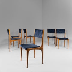 Set of 6 chairs 693 Carlo De Carli Cassina, 1957, wood and blue velvet