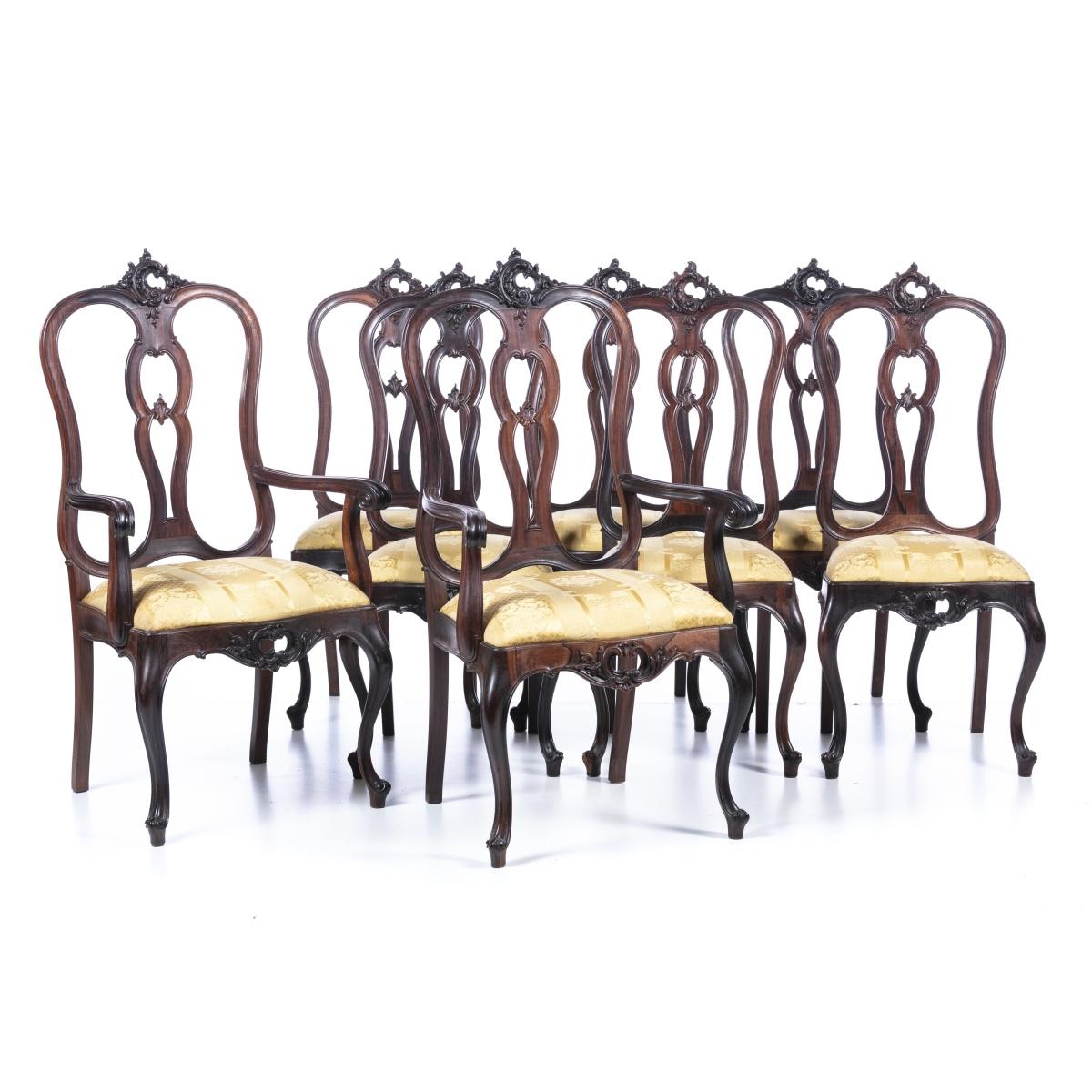 Portuguese Set of 6 Chairs and 2 Armchairs 19th Century