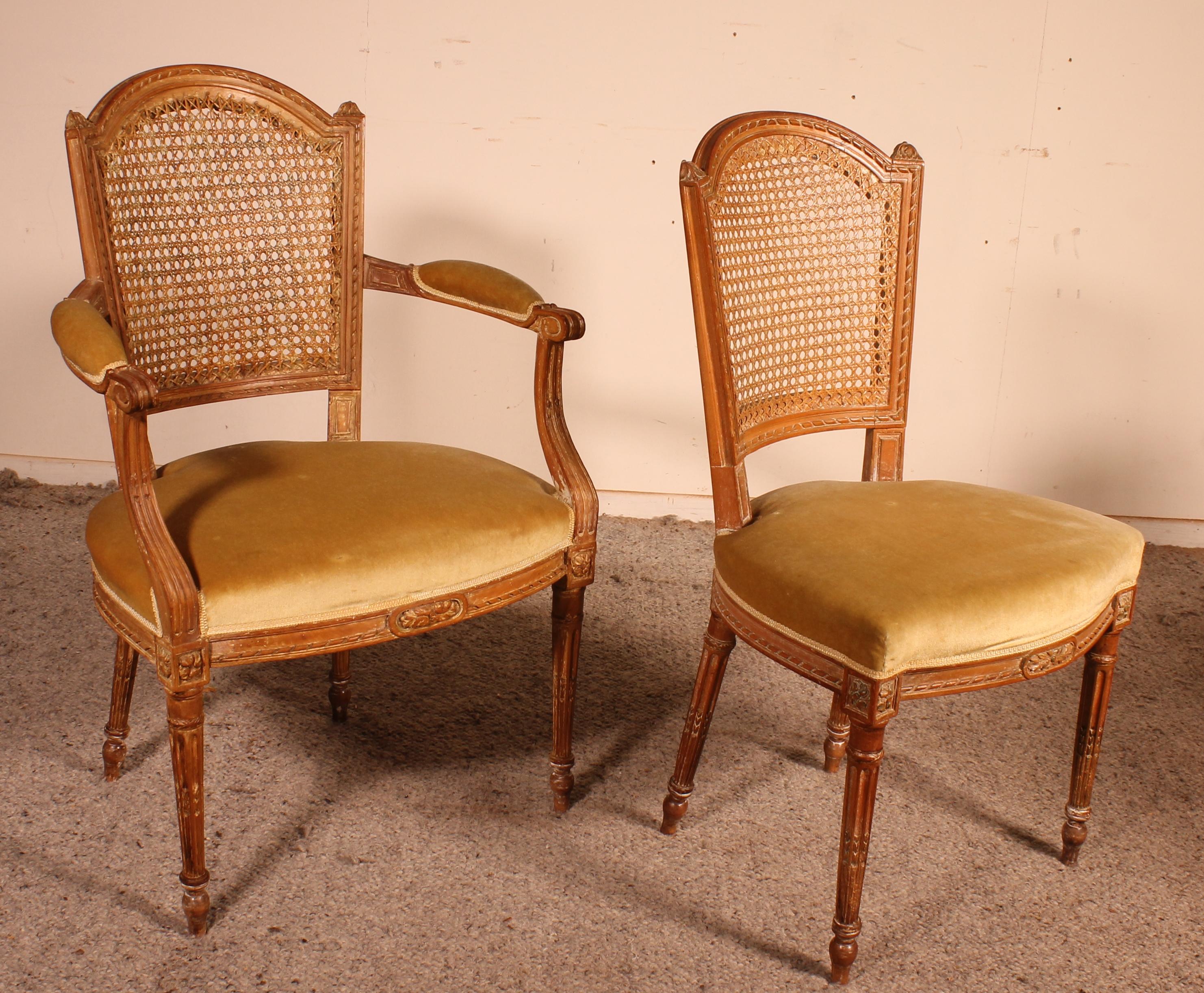 Ensemble de 6 chaises et deux fauteuils Louis XVI, 18ème siècle Bon état - En vente à Brussels, Brussels