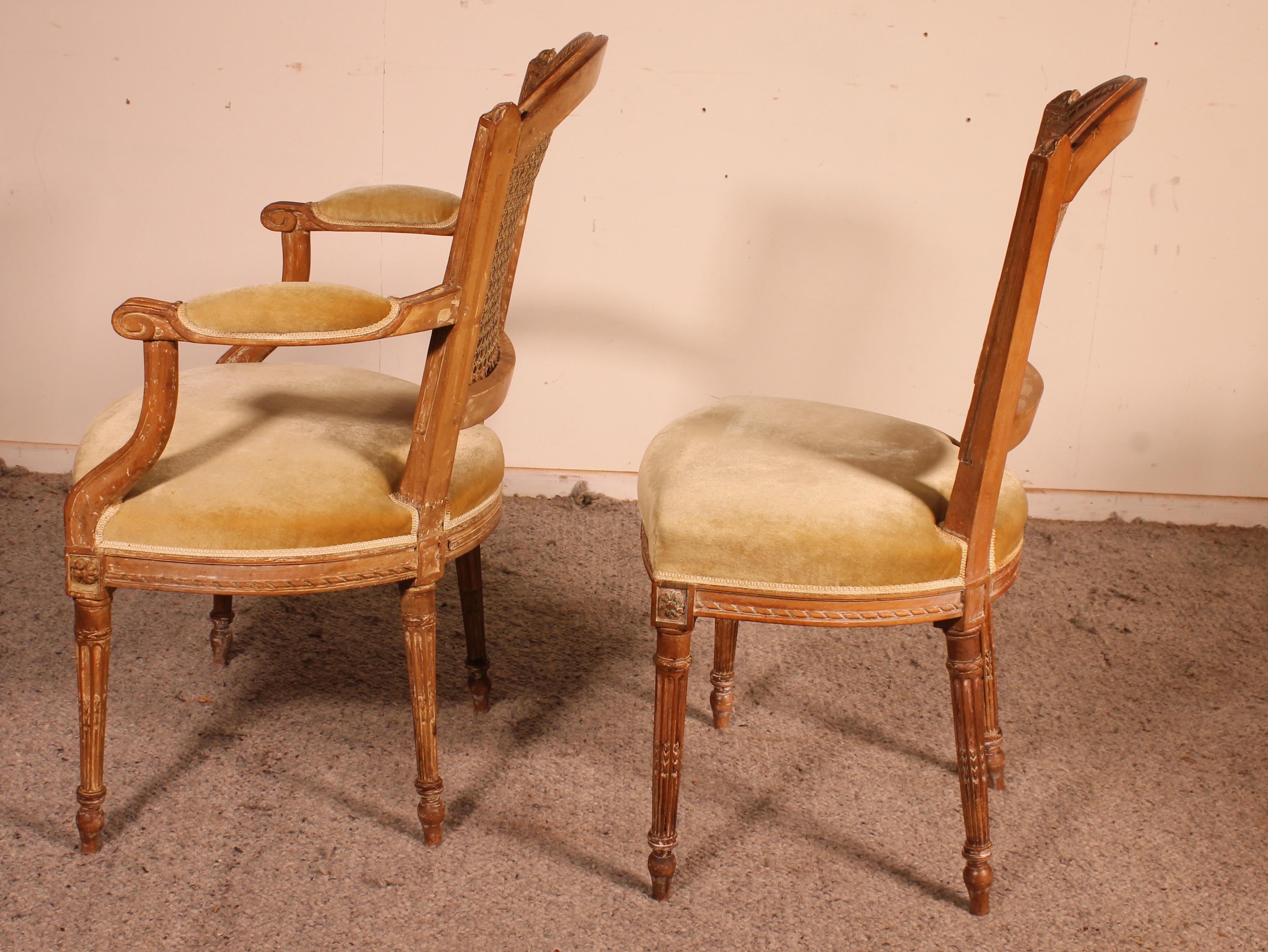 Set of 6 Chairs and Two Louis XVI Armchairs, 18th Century For Sale 1