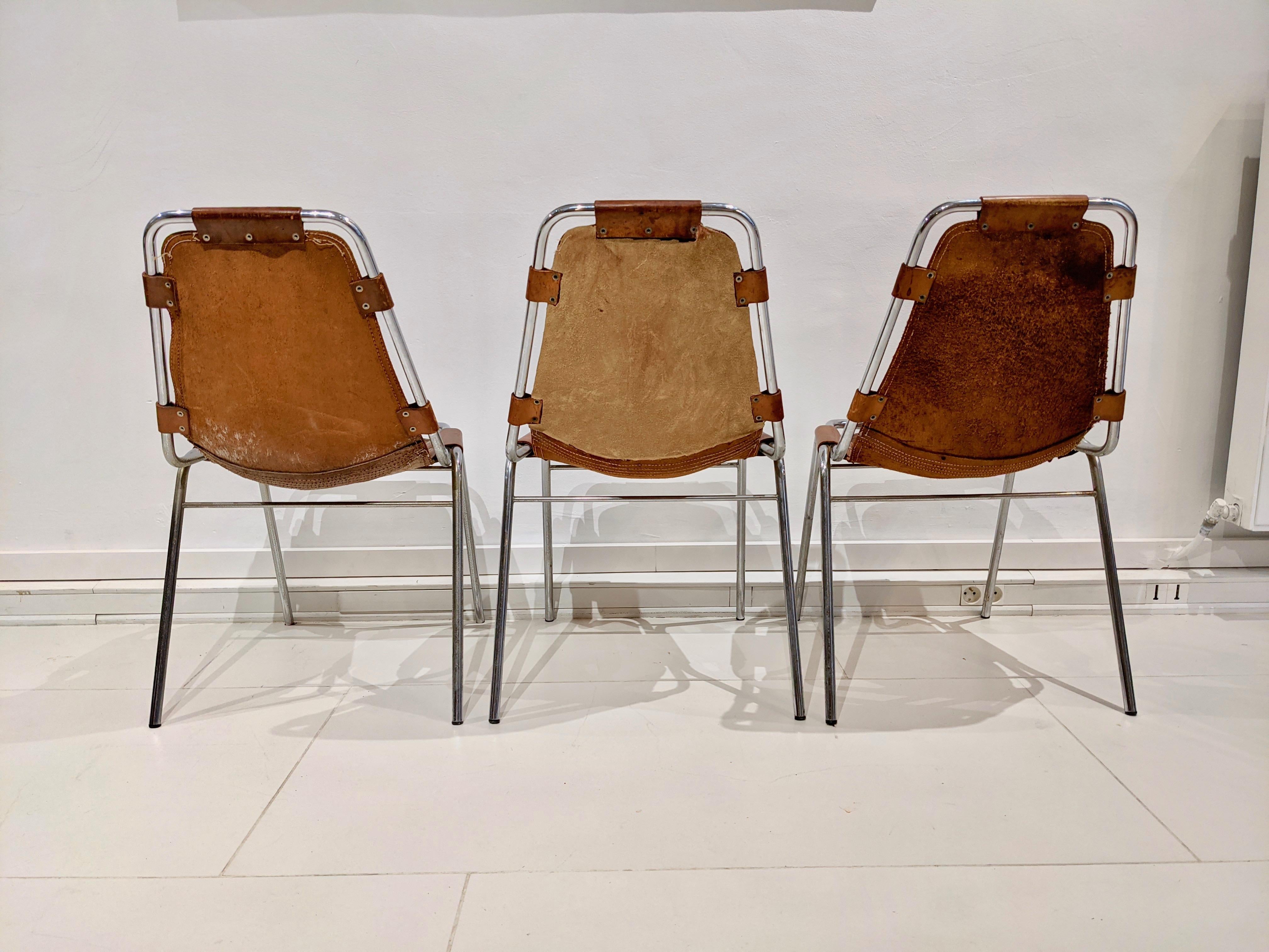 French Set of 6 Chairs by Charlotte Perriand for Les Arcs in Cowhide