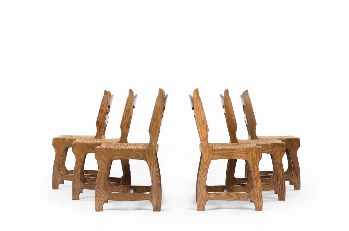 Set of 6 chairs designed by Robert Guillerme and Jacques Chambron for Votre Maison in the 80s.
Structure in oak with seat and backrest in braided straw.
Nice patina of the materials.