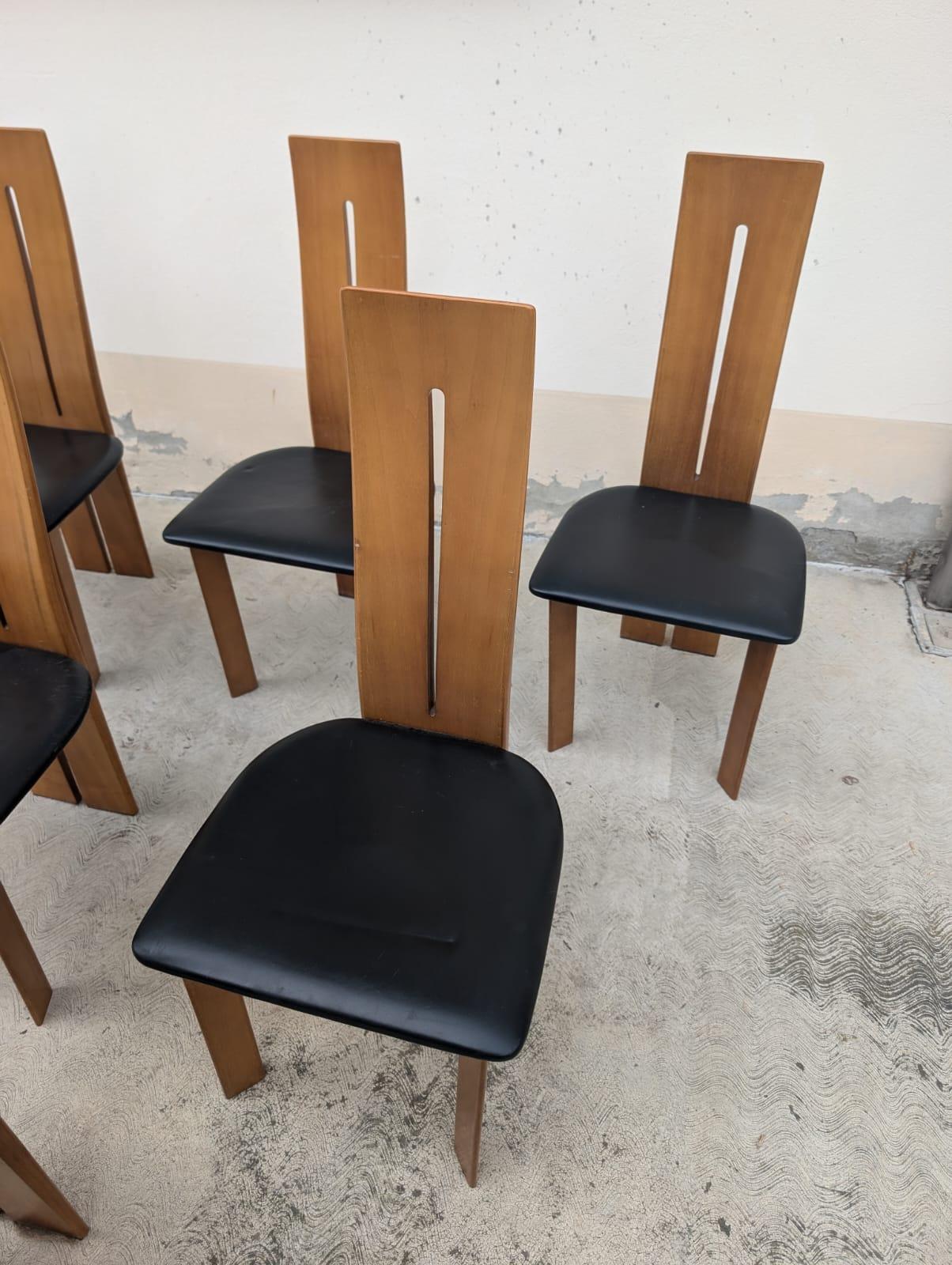 Juego de 6 sillas de Mario Marenco para Mobilgirgi, años 70 Cuero en venta