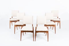 Satz von 6 Stühlen von Maurice Pré aus Mahagoni und beiger Baumwolle, Frankreich, 1950er Jahre
