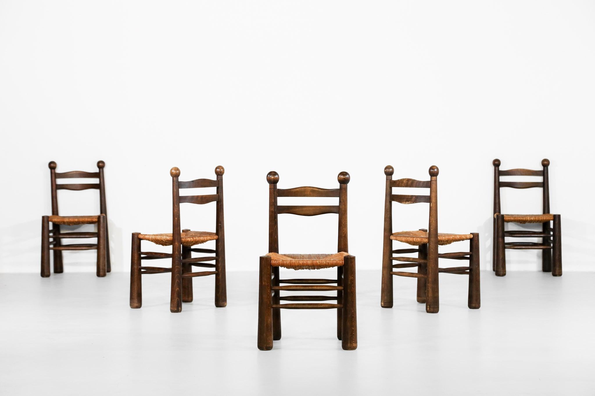 European Set of 6 Chairs, Charles Dudouyt Style in Oak